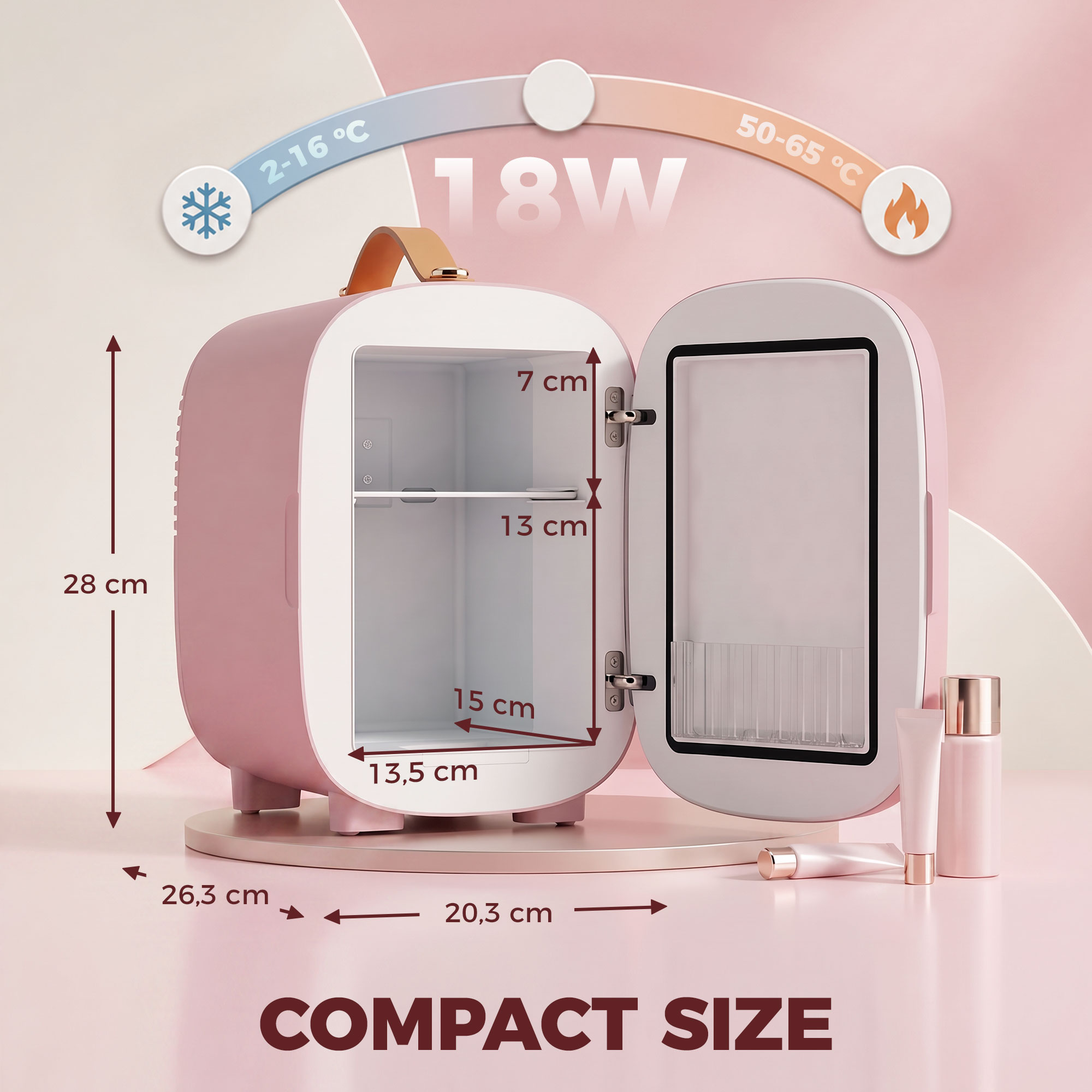 Mini Kühlschrank Kühlschrank Beauty Fridge, 4 L Fassungsvermögen, 20,3 x 26,3 x 28 cm, Rosa