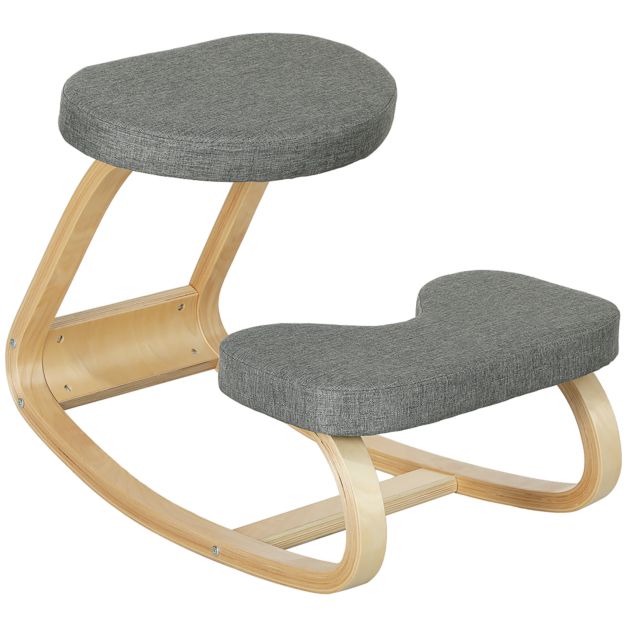 Kniestuhl, Ergonomischer Kniehocker mit Leinenoptik, Basis aus Birkenholz zur Verbesserung der Nackenschmerzen