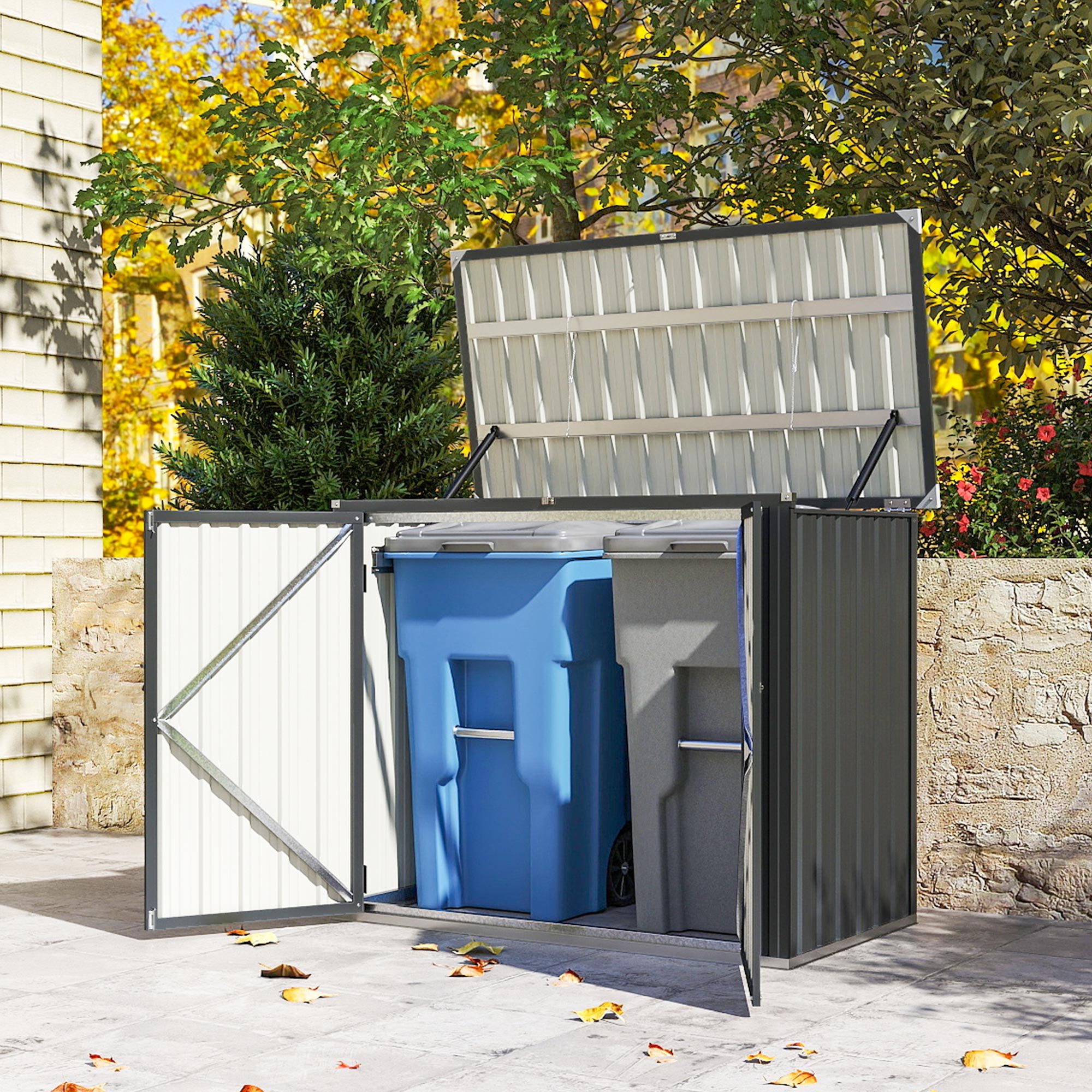 Mülltonnenbox für 2 Tonnen Abschließbar Mülltonnenverkleidung mit aufklappbarem Deckel Dunkelgrau