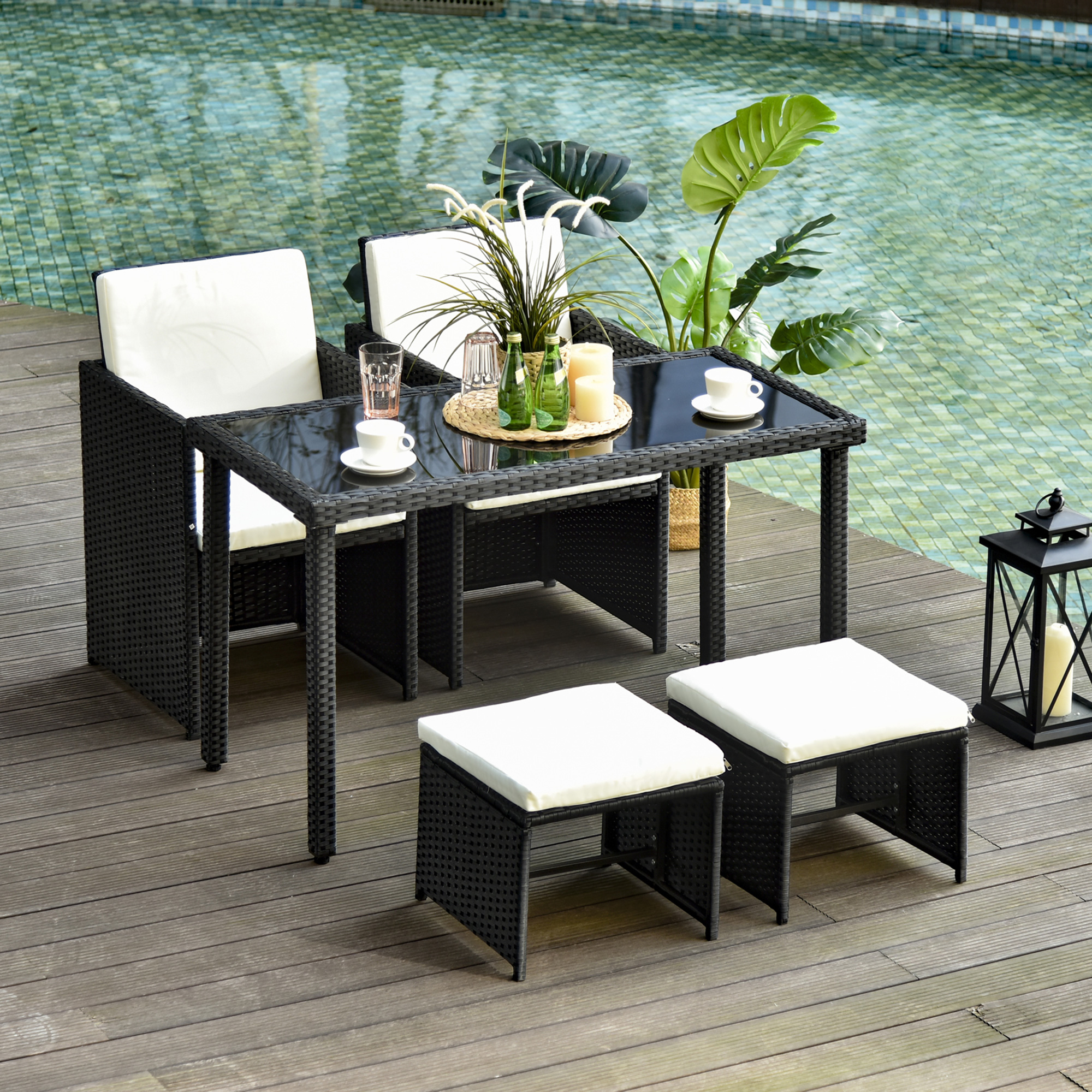 Polyrattan Sitzgruppe Essgruppe Gartenset Garnitur 11 tlg. mit Kissen Schwarz