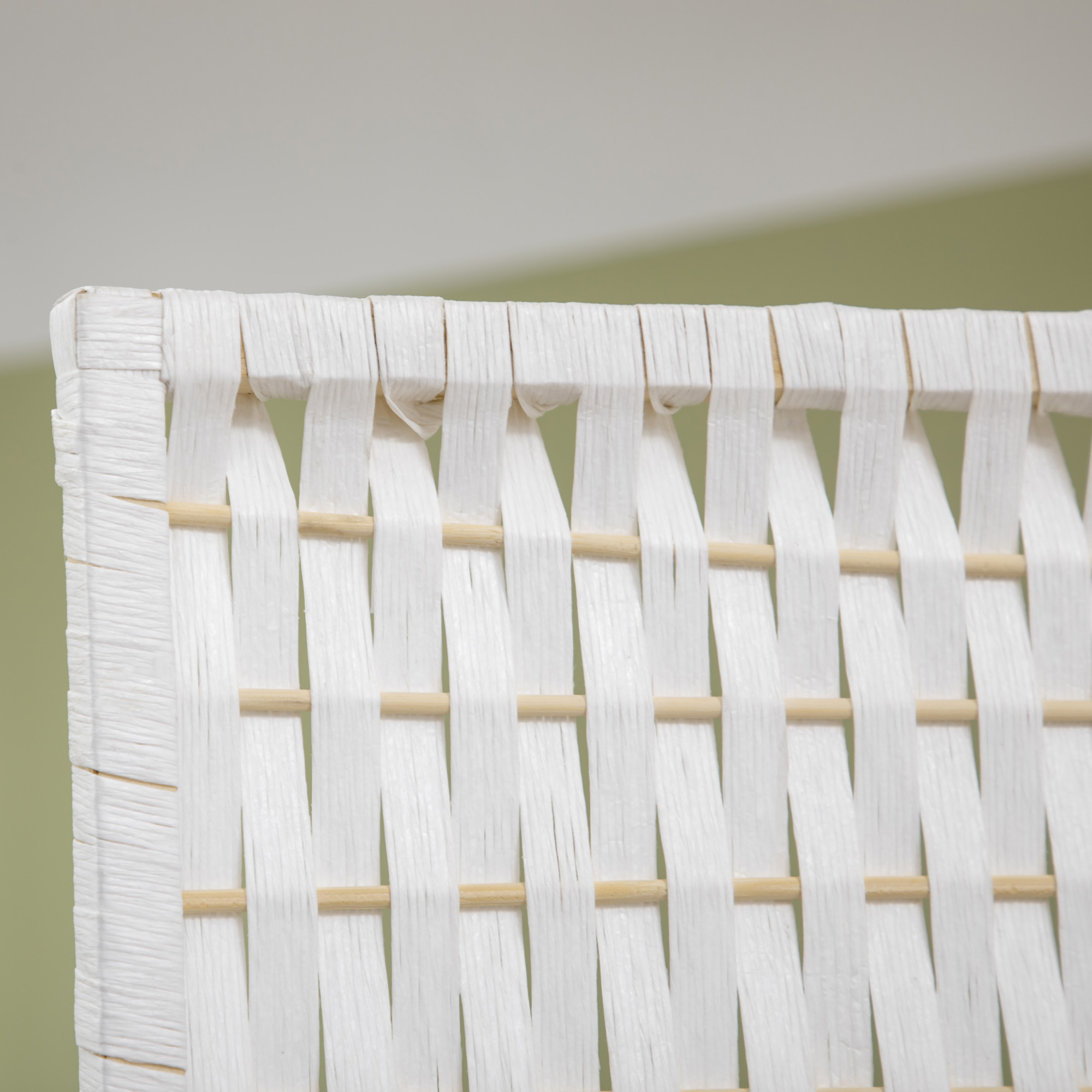 Paravent 4-teilig 181 x 180 cm Faltbar Raumteiler mit 2 Regalen aus Kiefernholz, Bambus für Schlafzimmer, Weiß