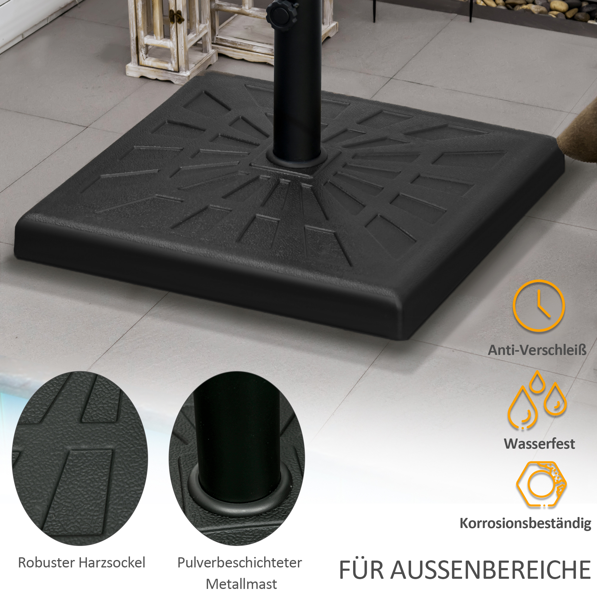 Sonnenschirmständer Sonnenschirmhalterung Sonnenschirmfuß, wetterbeständig, 51 cm x 51 cm x 32H cm, Schwarz