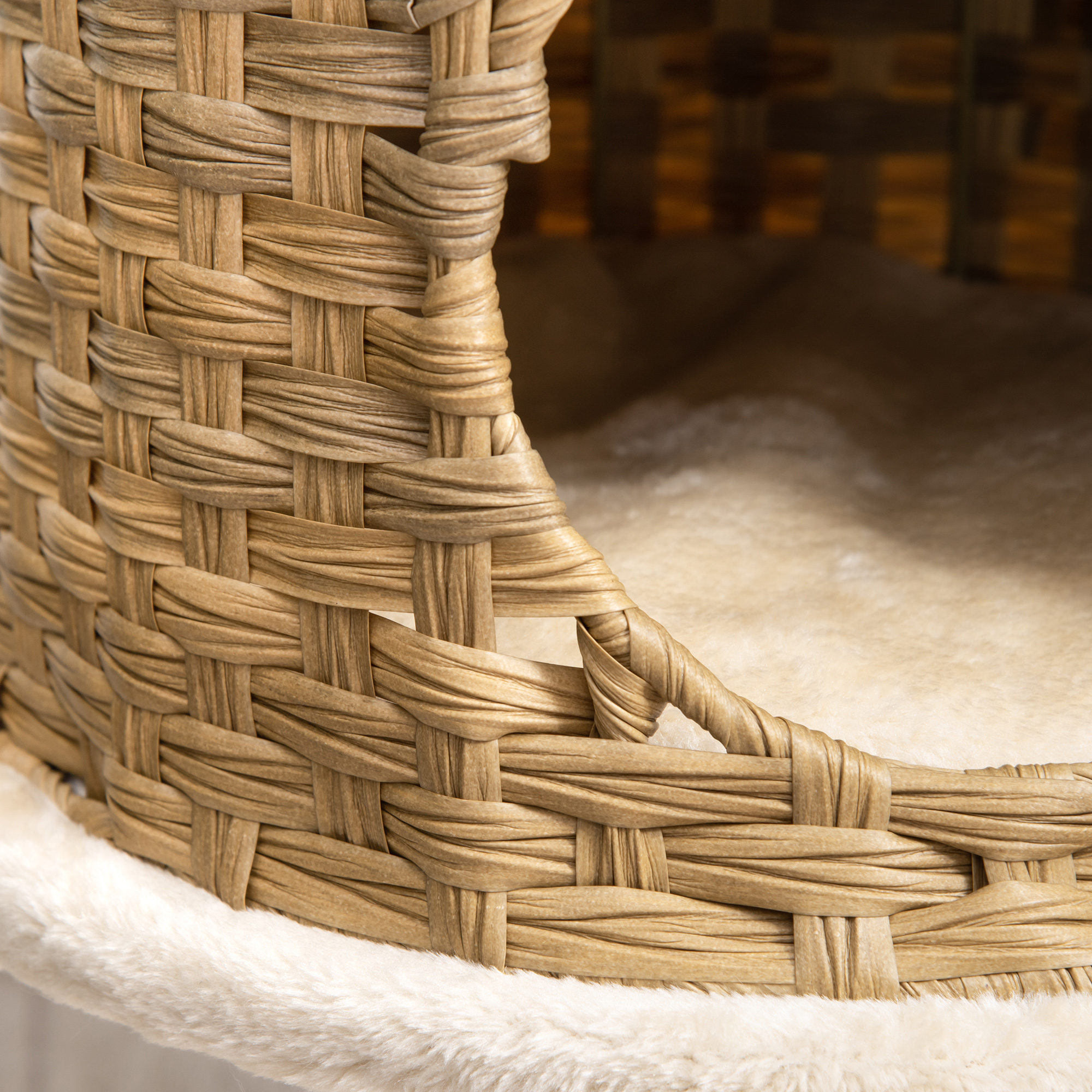 Kratzbaum Rattan 95 cm Höhe 3-Stufiger Katzenbaum mit Platform, Katzenbett, Kletterbaum mit Katzenhöhle Sisalstämmen Spielbälle Katzenmöbel Sisal Natur+Beige
