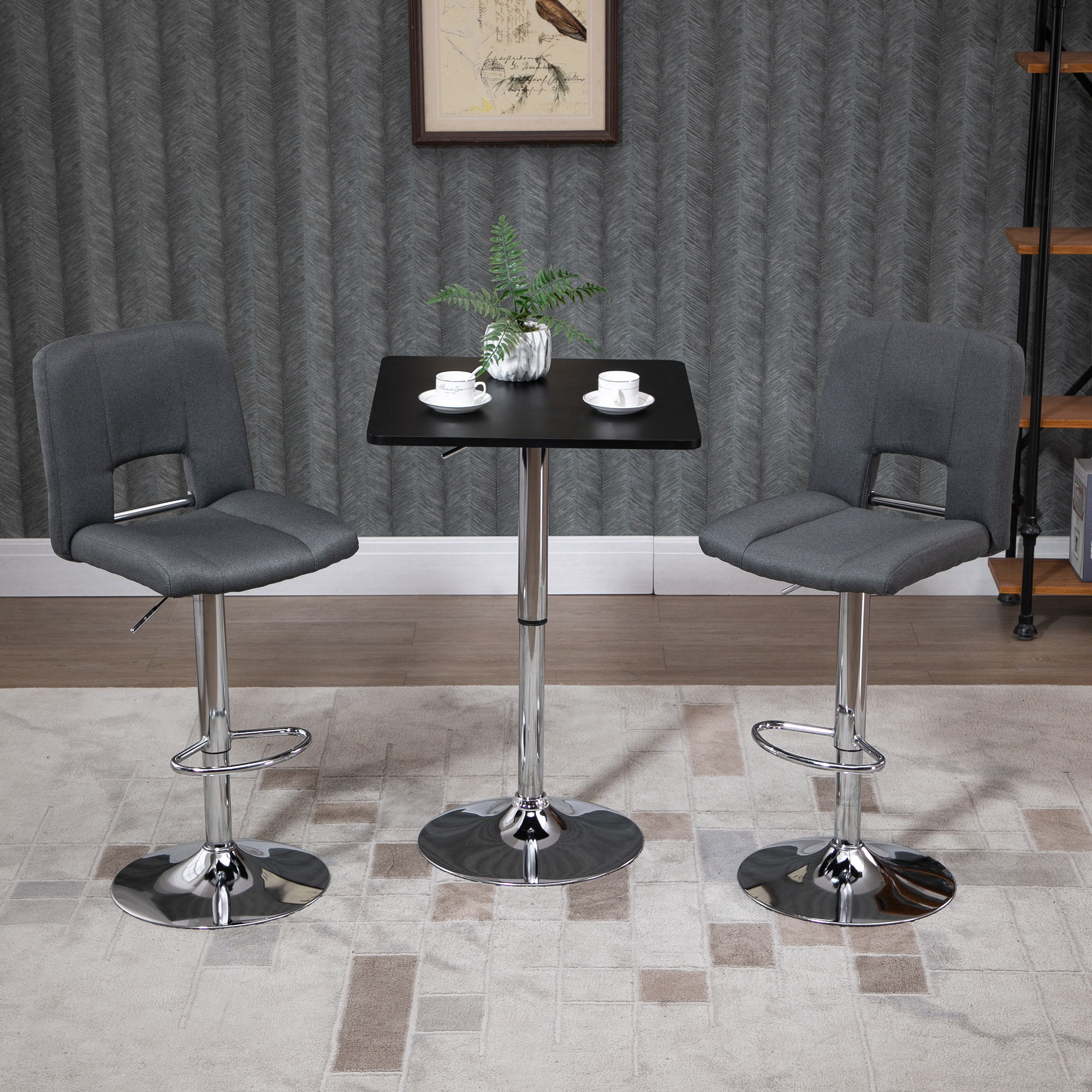 Höhenverstellbarer Bartisch, 360° drehbar, kratzfeste Füße, stabile Metallbasis, Schwarz/Silber