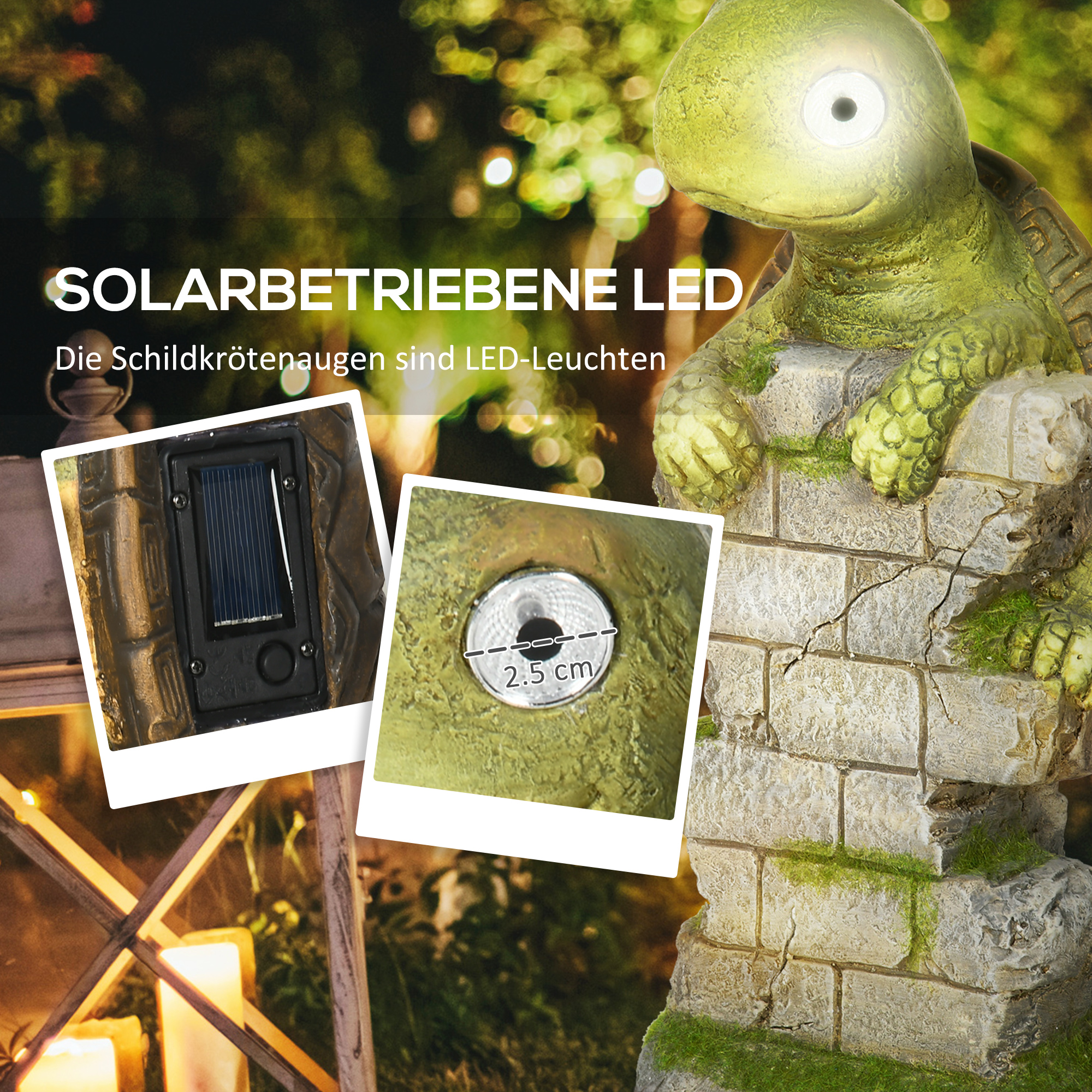 Gartenfigur "Kleine Schildkröte", Gartendekoration, wetterbeständig, inkl. Solarlicht