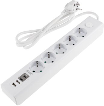Steckdosenleiste mit Ladebuchsen für USB / USB-A /USB-C,5-fach, weiß, 1,5m Kabel