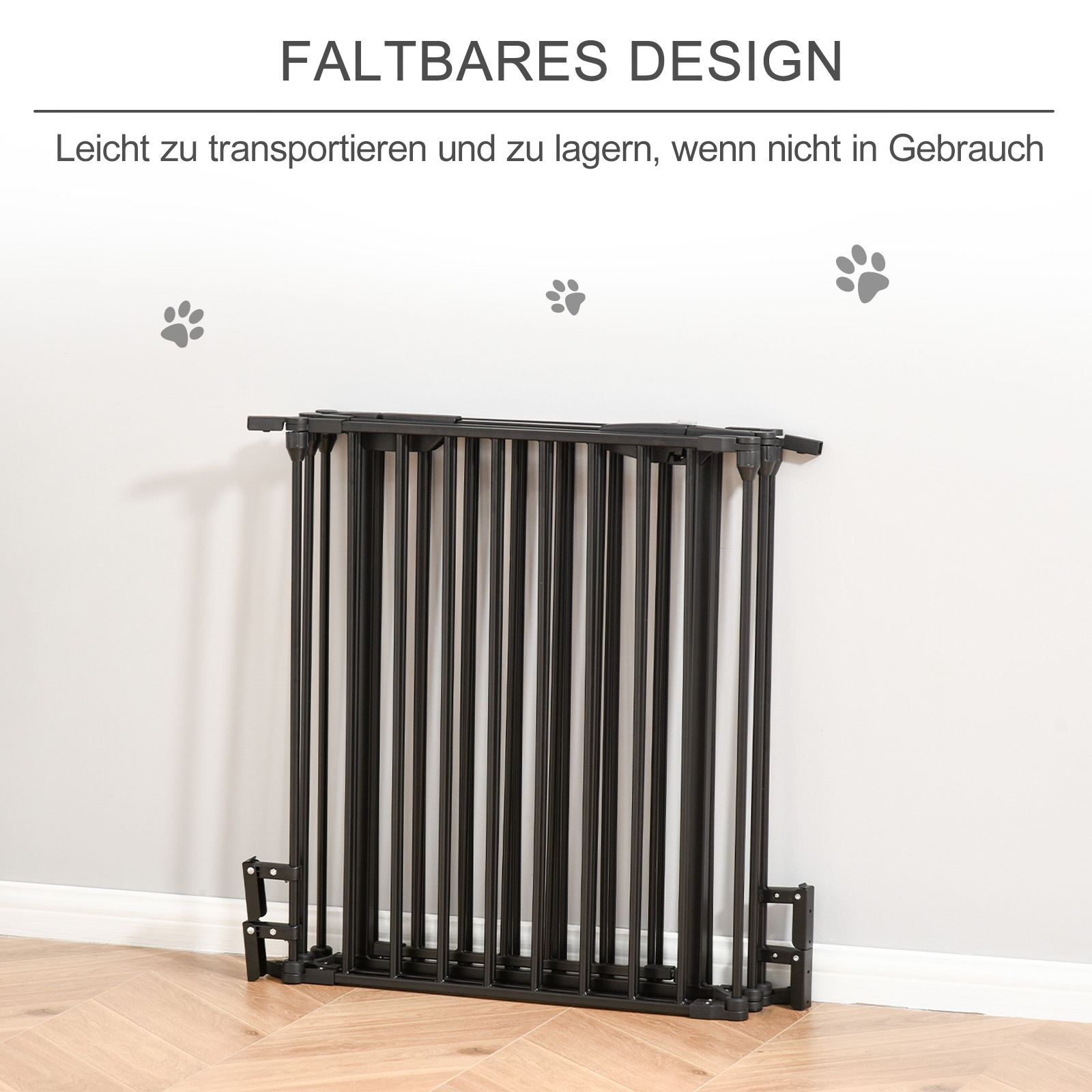 2-in-1 Absperrgitter, Haustier-Laufstall, Sicherheitstor, faltbar, Metall, 300 x 3 x 74,5 cm, Schwarz