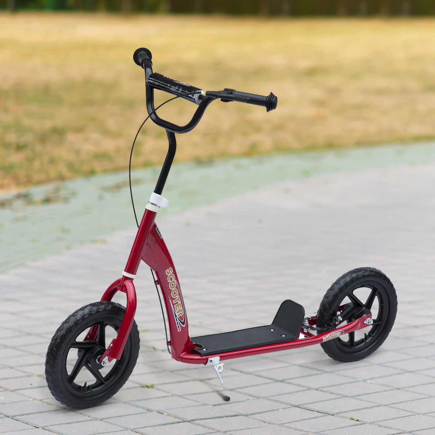 Kinderroller mit Hinterbremse Kickscooter 12 Zoll Tretroller Roller Scooter Cityroller für Kinder Kickboard Höhenverstellbar Stahl EVA Rot 120 x 52 x 80-88 cm