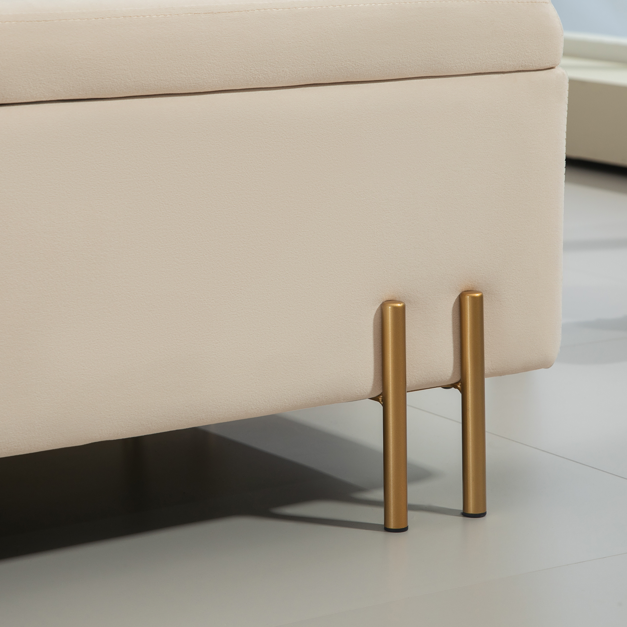 Polsterbank mit Stauraum, Truhenbank, Schaumstoff, Metall, Kautschukholz, 100 x 40 x 42 cm, Beige