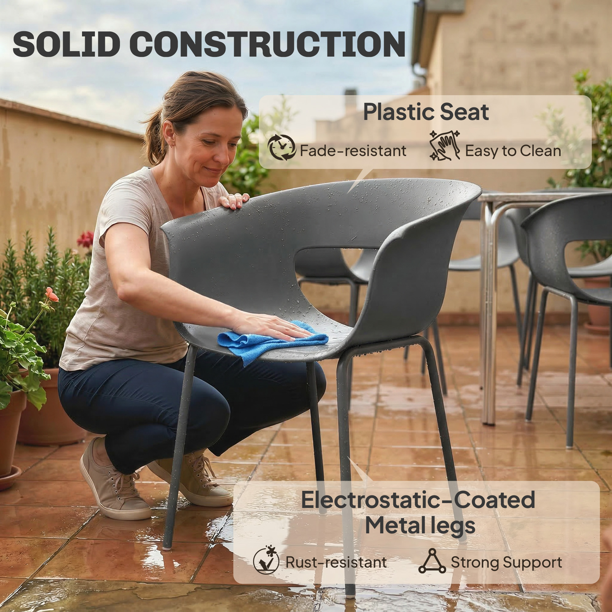 Gartenstühle 4er Set ergonomisch Balkonstühle mit Ausschnittdesign Armlehne Wetterfest rostbeständig Dunkelgrau