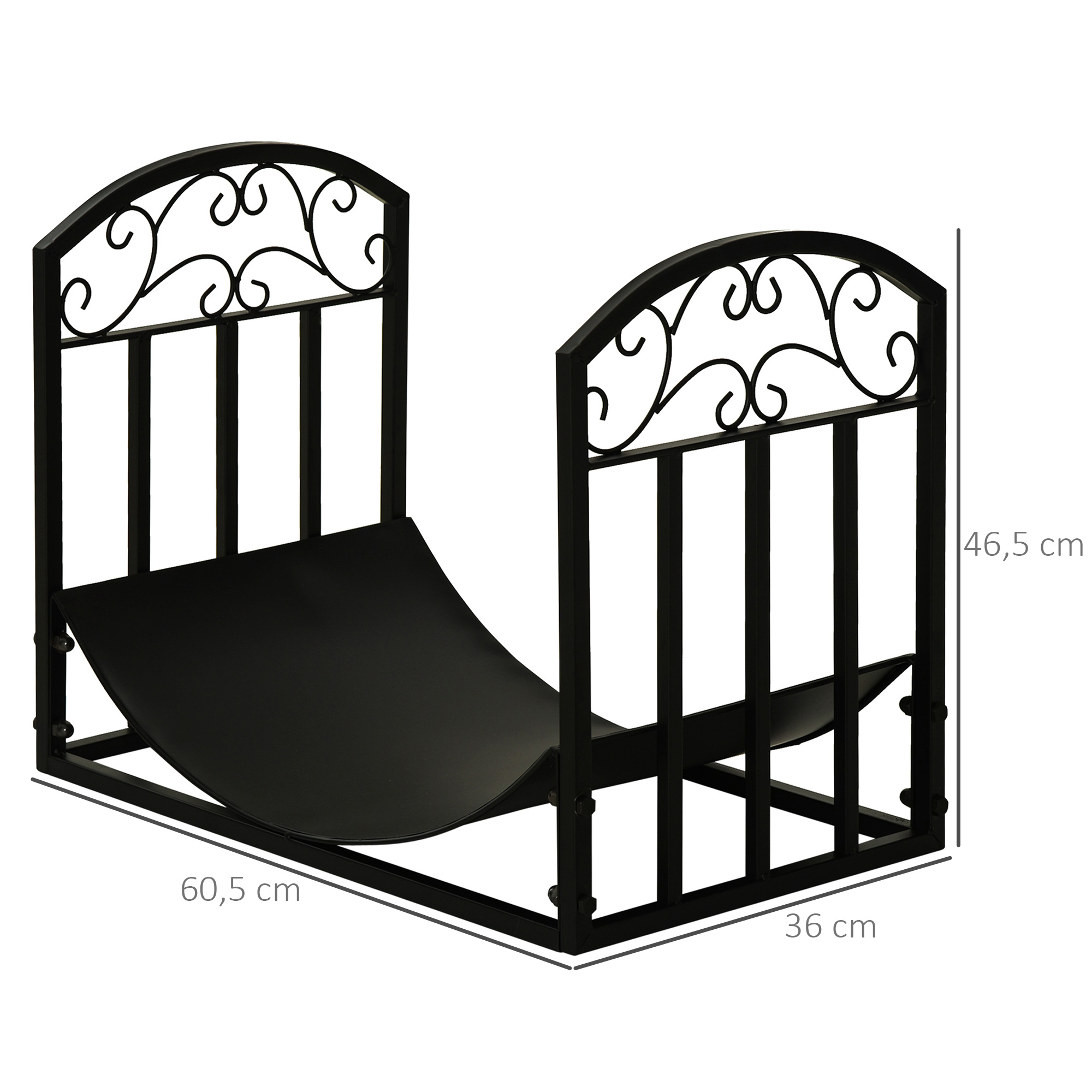 Kaminholzregal Kaminholzständer Brennholzregal 60 kg belastbar Feuerholzablage Kaminwerkzeug Metall Schwarz 60,5 x 36 x 46,5 cm