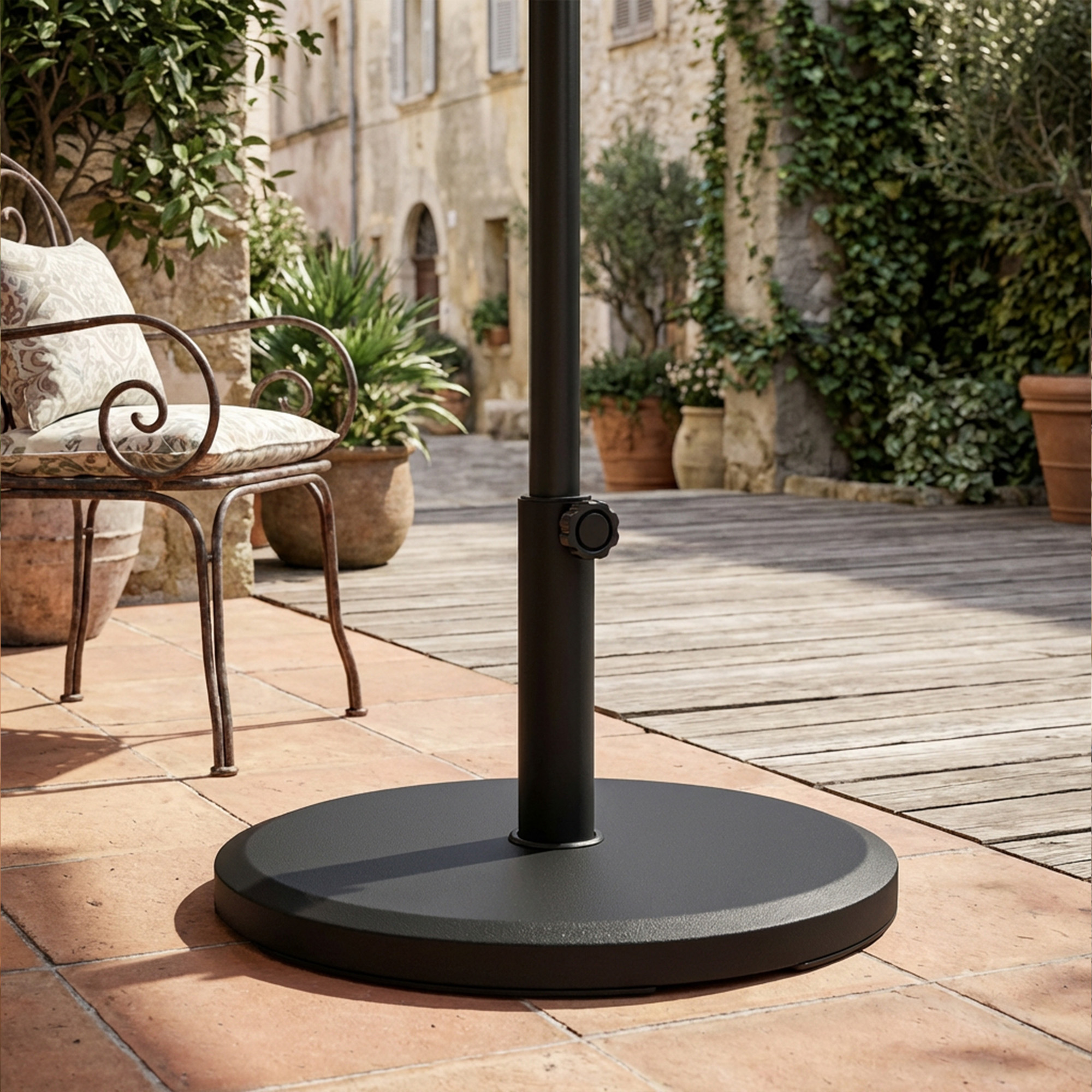Sonnenschirmständer aus Zement 13kg Rund Schirmständer für Sonnenschirm 34mm/38mm/48mm Rohrdurchmesser, Schwarz