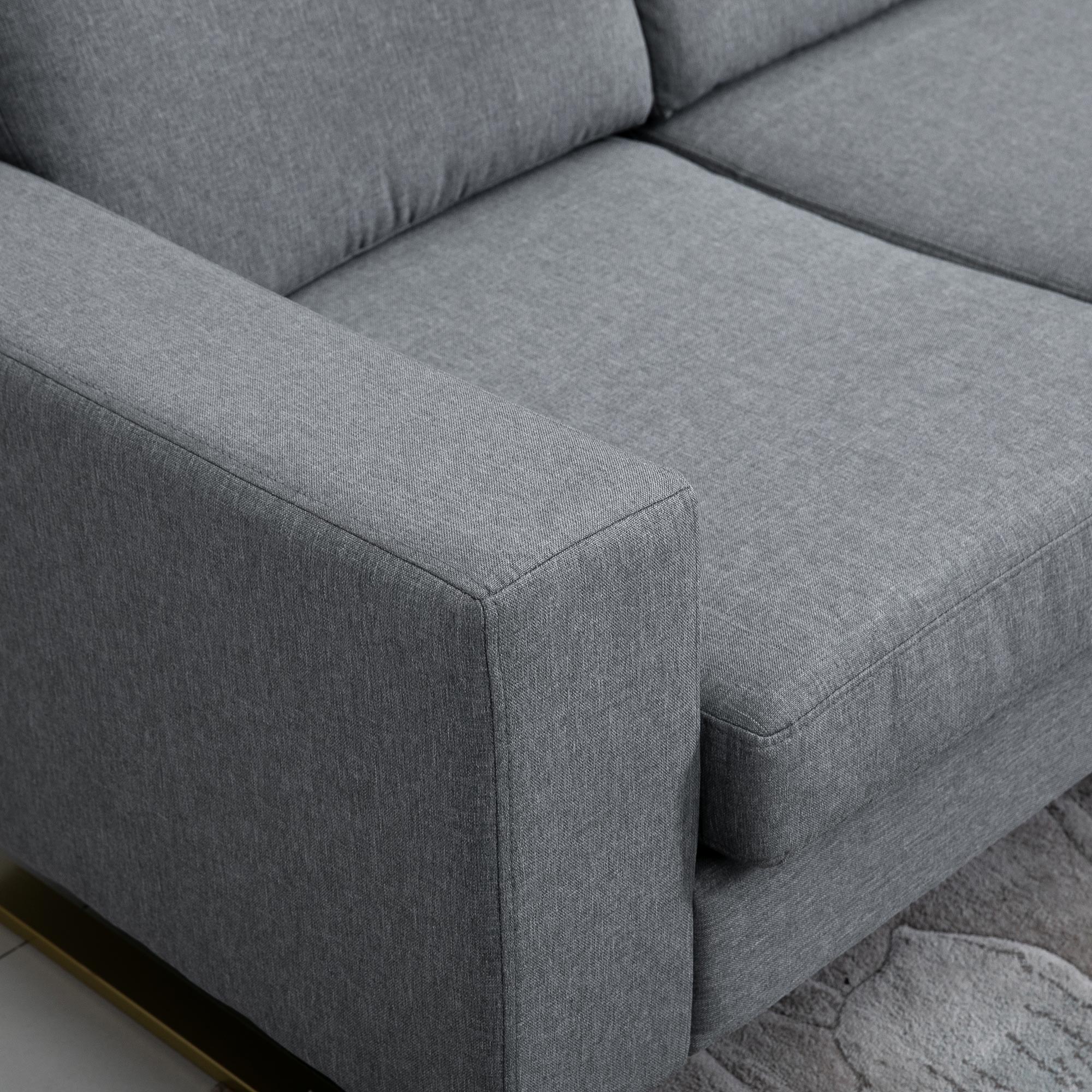 3 Sitzer Sofa Dreisitzer Stoffsofa mit Kissen Armlehne Leinenoptik für Schlafzimmer 200 x 82 x 78 cm Dunkelgrau