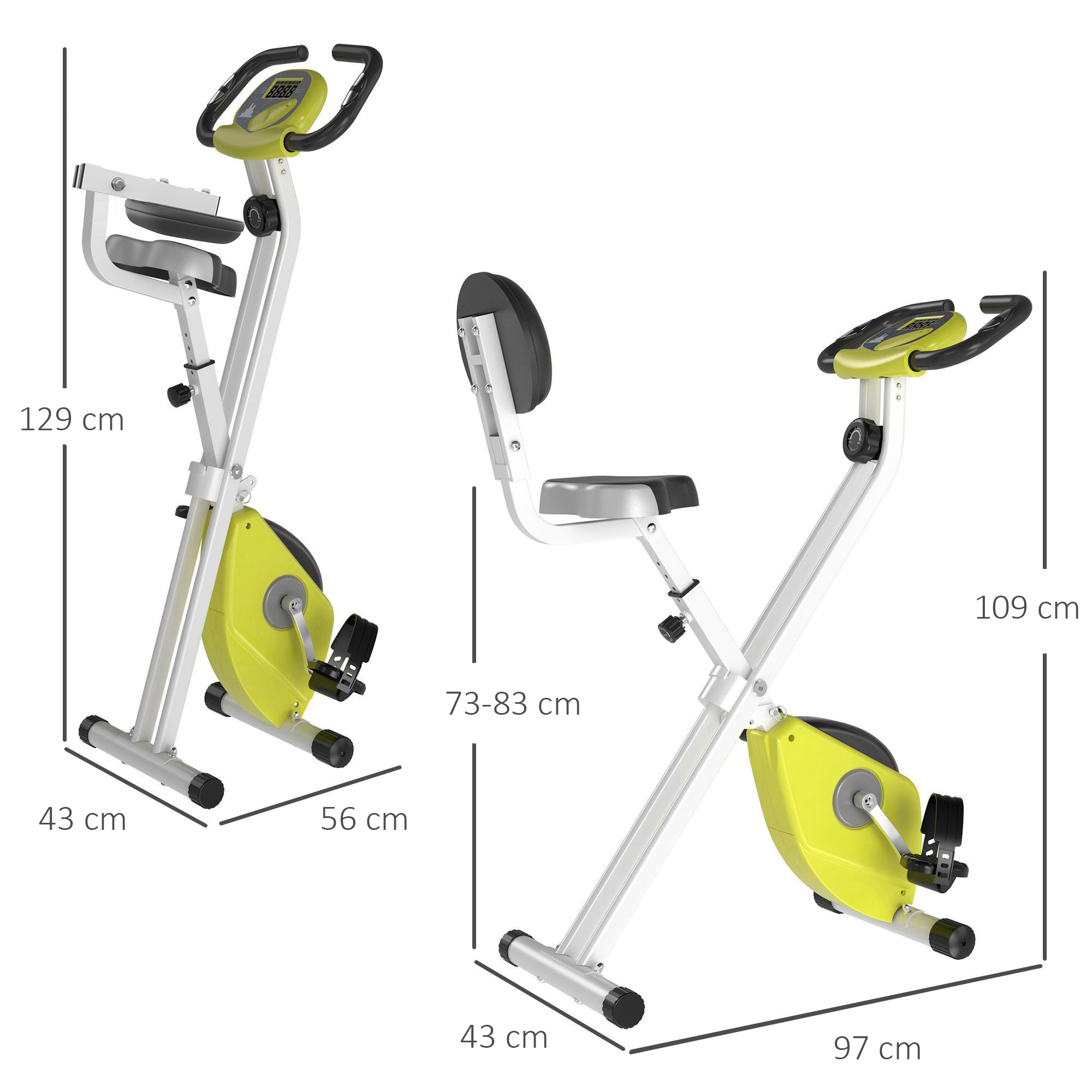 Heimtrainer Fahrradtrainer klappbar Magnetisch Hometrainer Fahrrad mit LCD Monitor, 8 stufig einstellbarem Magnetwiderstand, Platzsparend Fitnessbikes für Zuhause Gelb+Weiß