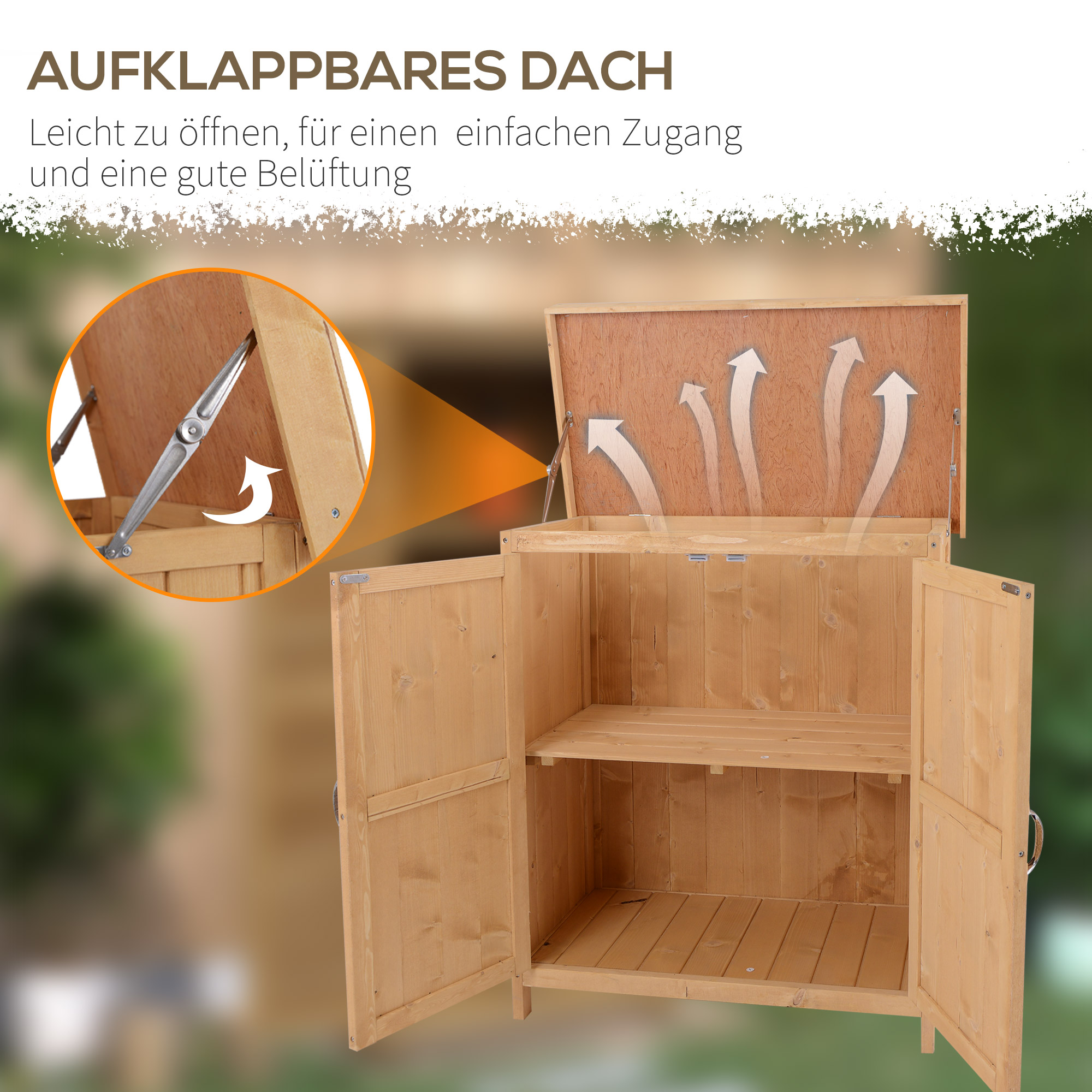 Gartenschrank Tannenholz, Geräteschuppen wetterfest 74x43x88cm, Gerätehaus mit Doppeltür, 2 Fächern, Geräteschrank, Gartenhaus Werkzeugschrank Gartenschuppen für Garten, Terrasse, Natur