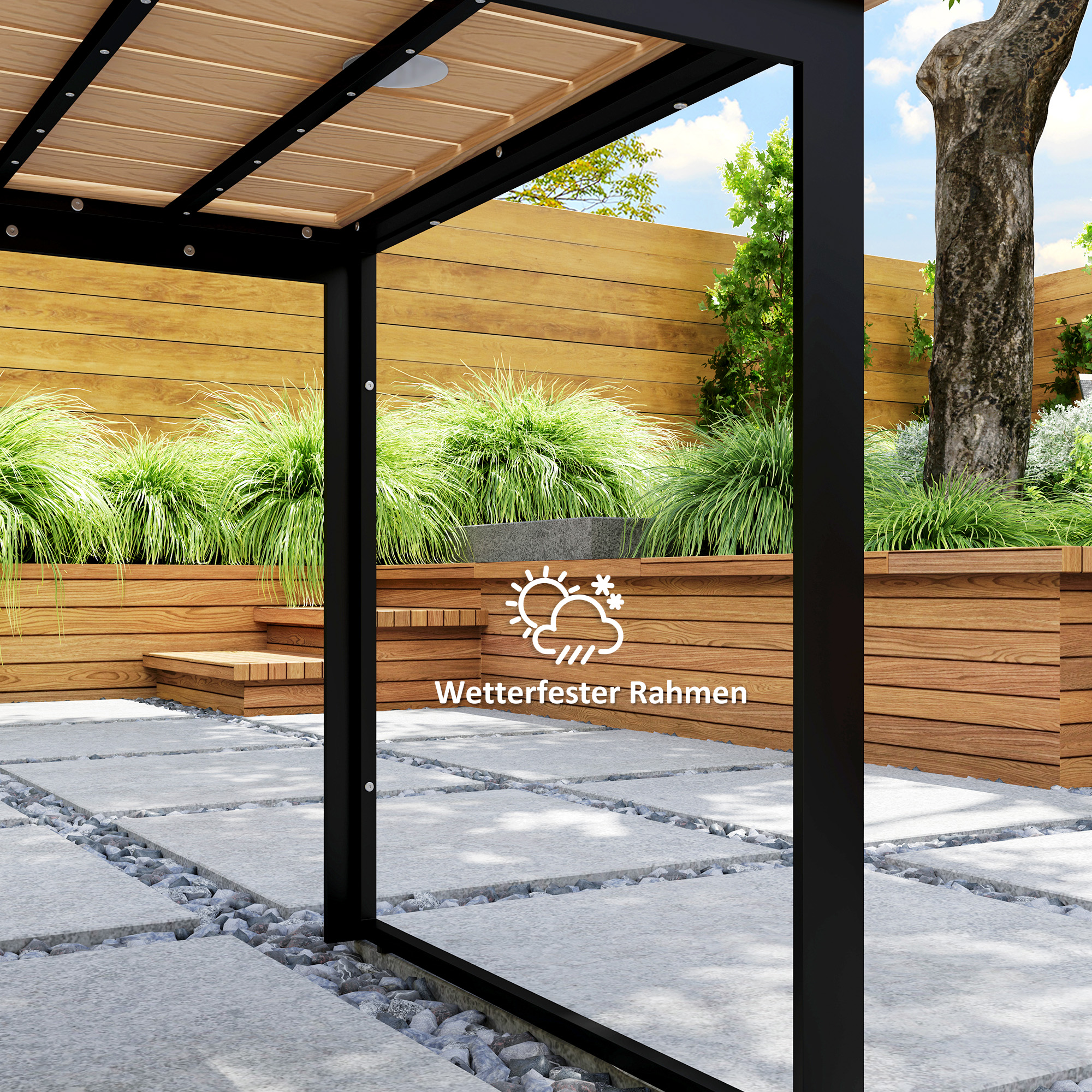 Gartentisch für 6 Personen 160 x 80 cm Wetterfest Balkontisch mit Lamellen-Tischplatte, Buffettisch Outdoor Teak