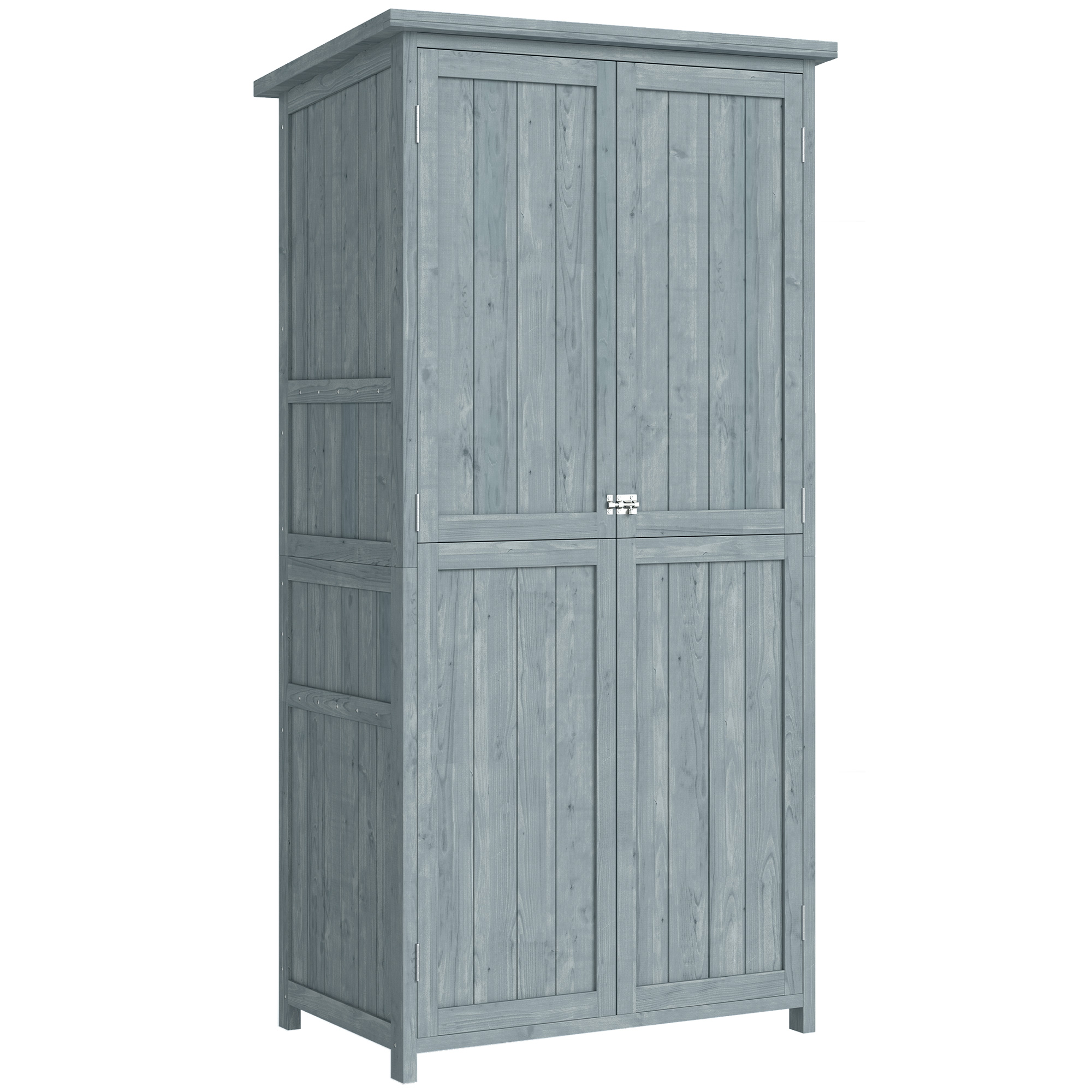 Gartenschrank Holz wetterfest Geräteschuppen mit Doppeltür Magnetverschluss für Garten Terrrasse 85 x 54 x 170 cm Grau