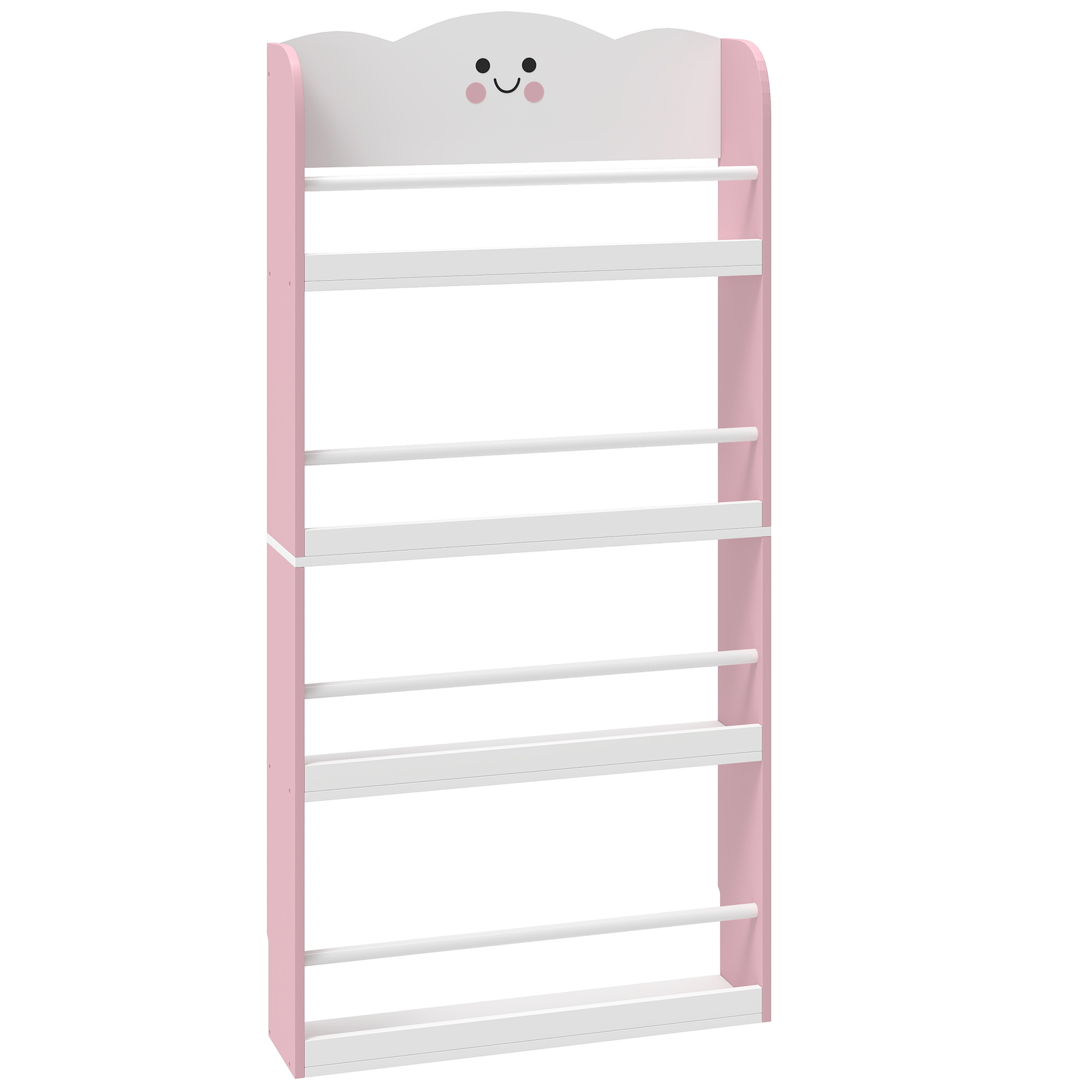 Kinderbücherregal mit 4 Etagen, Wandmontiertes Bücherregal für Kinderzimmer, Spielzimmer, Wohnzimmer, Rosa
