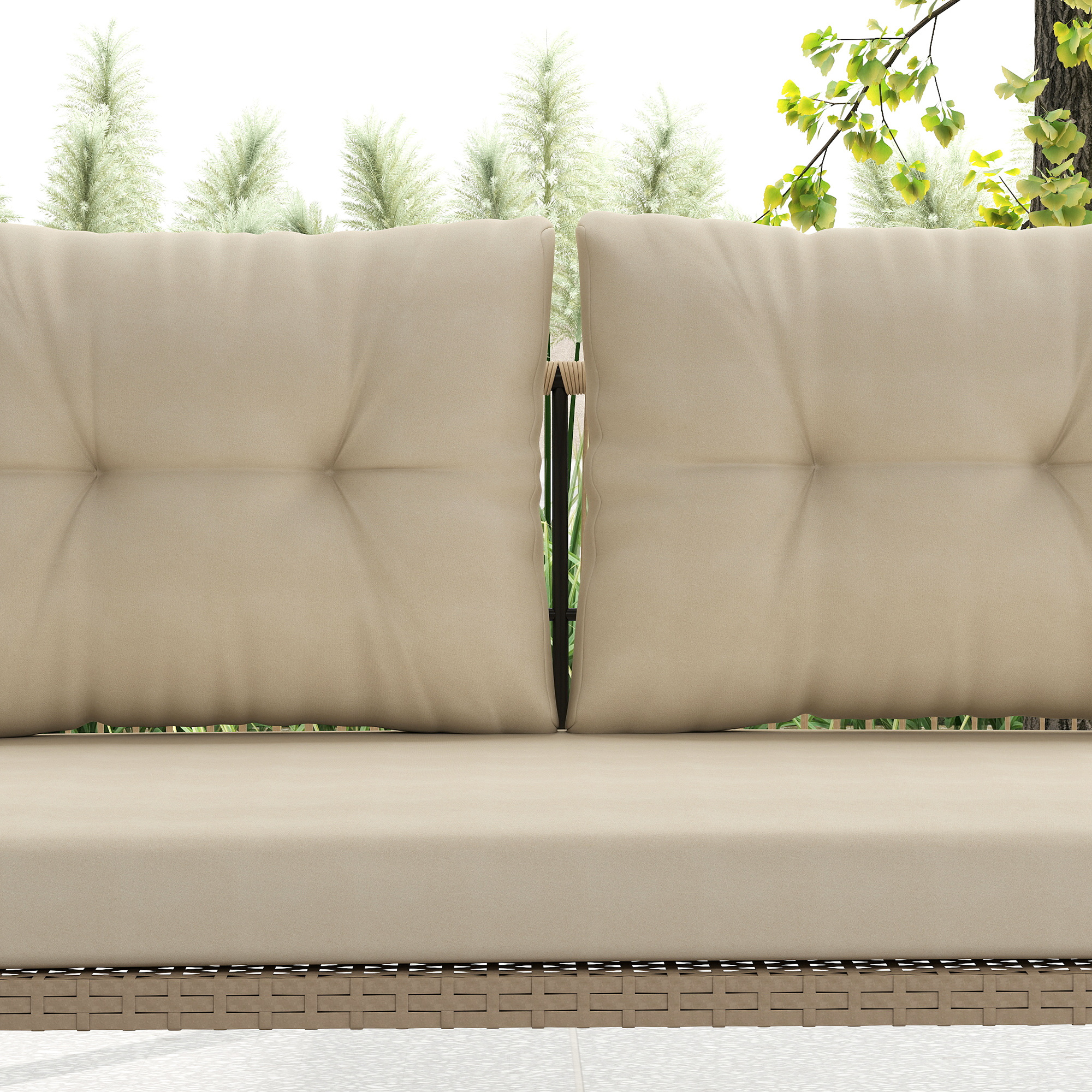Hollywoodschaukel 2-Sitzer Rattan Gartenschaukel mit Kissen Ketten bis 240 kg 115 x 66 x 44 cm Beige