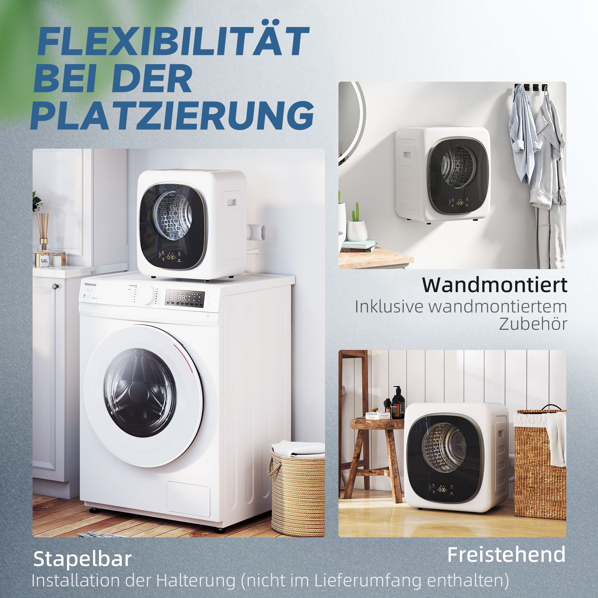 4 kg Wäschetrockner, kompaktes Design, 5 Modi, Timer, Weiß+Schwarz