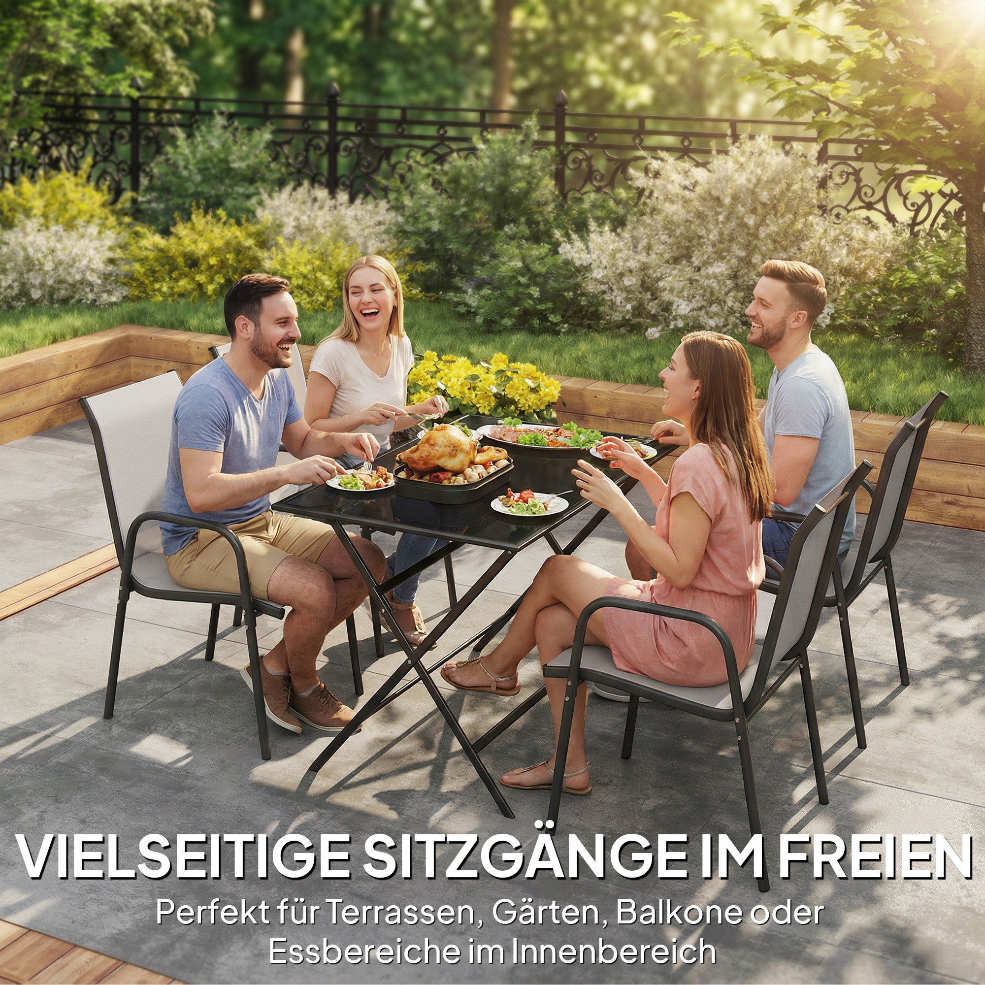 Gartenstühle 4er Set Stapelbare Terrassenstühle mit Atmungsaktive Rücken, Armlehnen 120 kg Belast