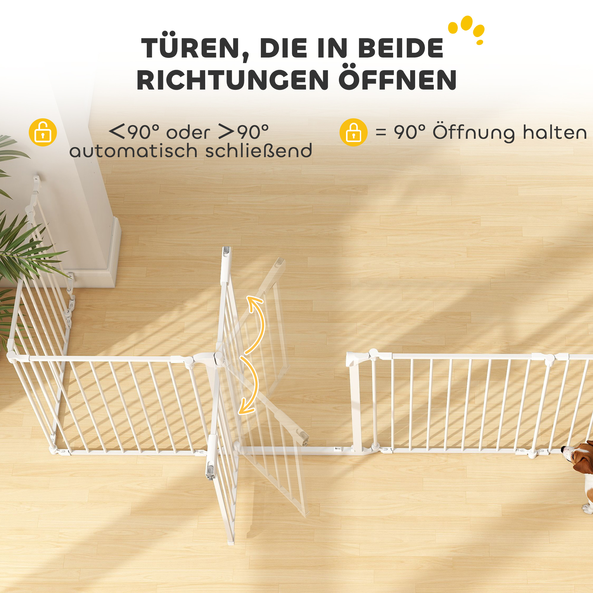 Haustierzaun, 6-Panel-Barriere mit Tür, faltbar, für kleine & mittelgroße Hunde, Kunststoff, Kohlenstoffstahl, Weiß