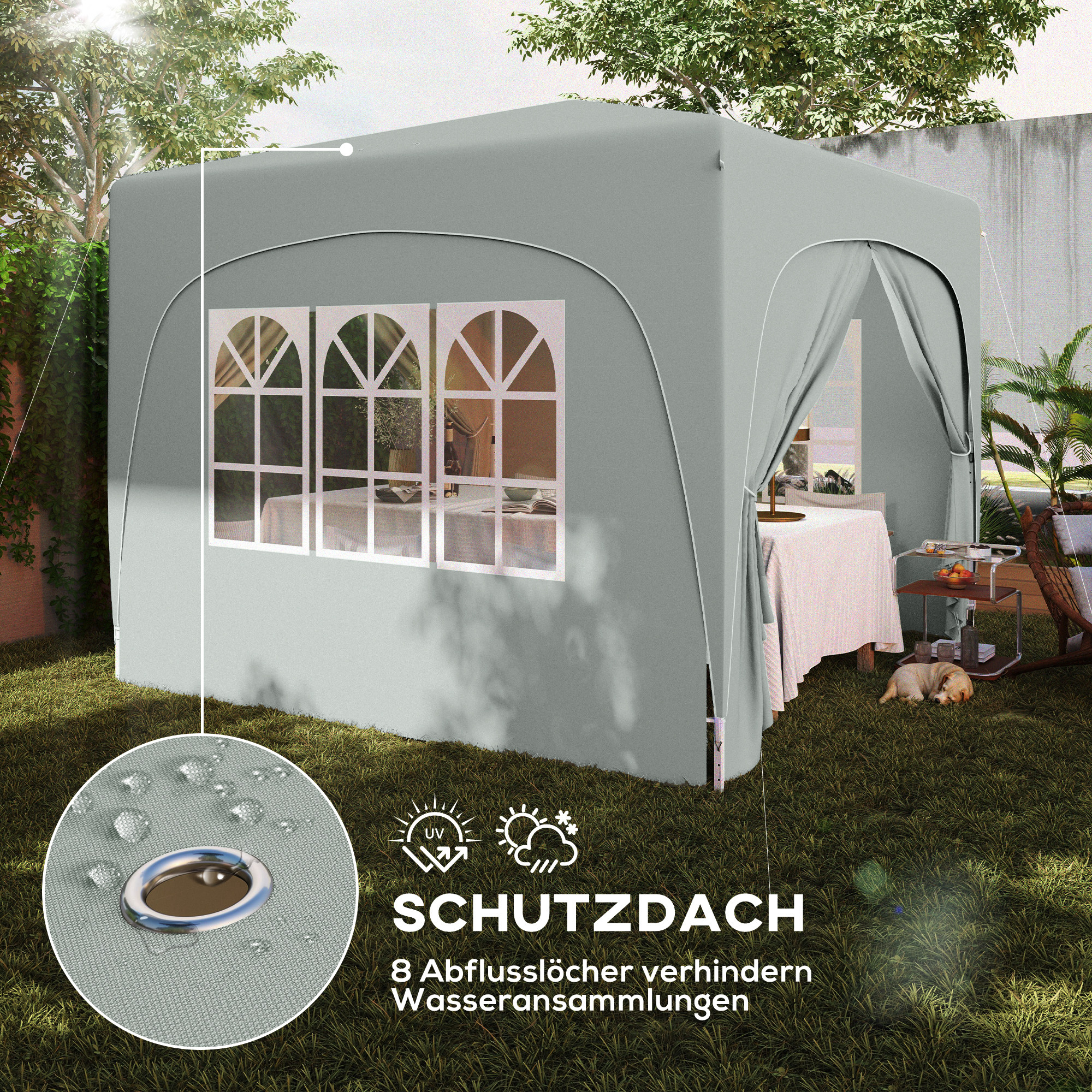 3 x 3 m Pavillon, Pop-up Gartenzelt mit Seitenwänden und Tragetasche, UPF50+, höhenverstellbar, Sand