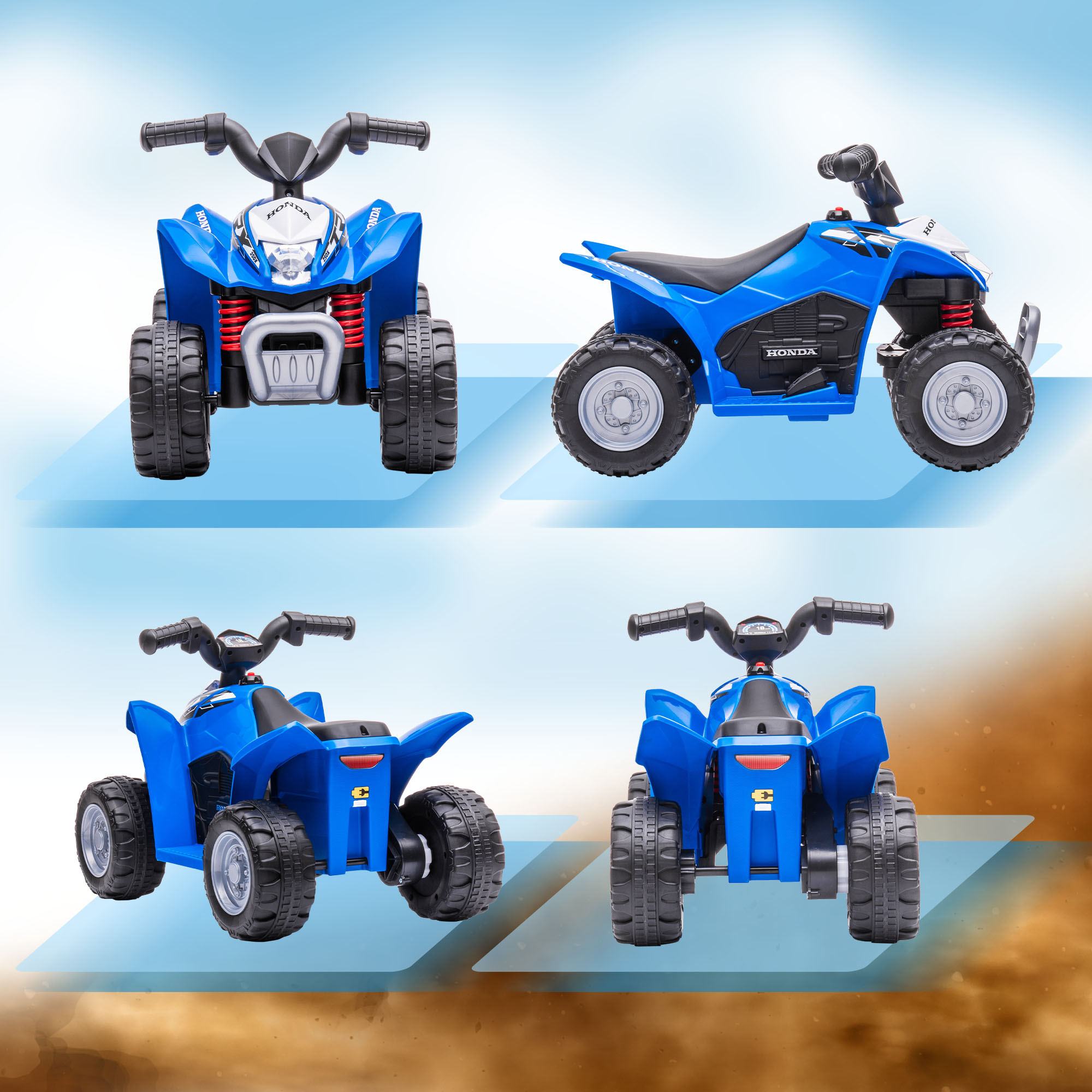 Elektro-Kinderquad, LED-Licht, Hupe, breite Reifen, bequemer Sitz, rutschfeste Griffe, Blau