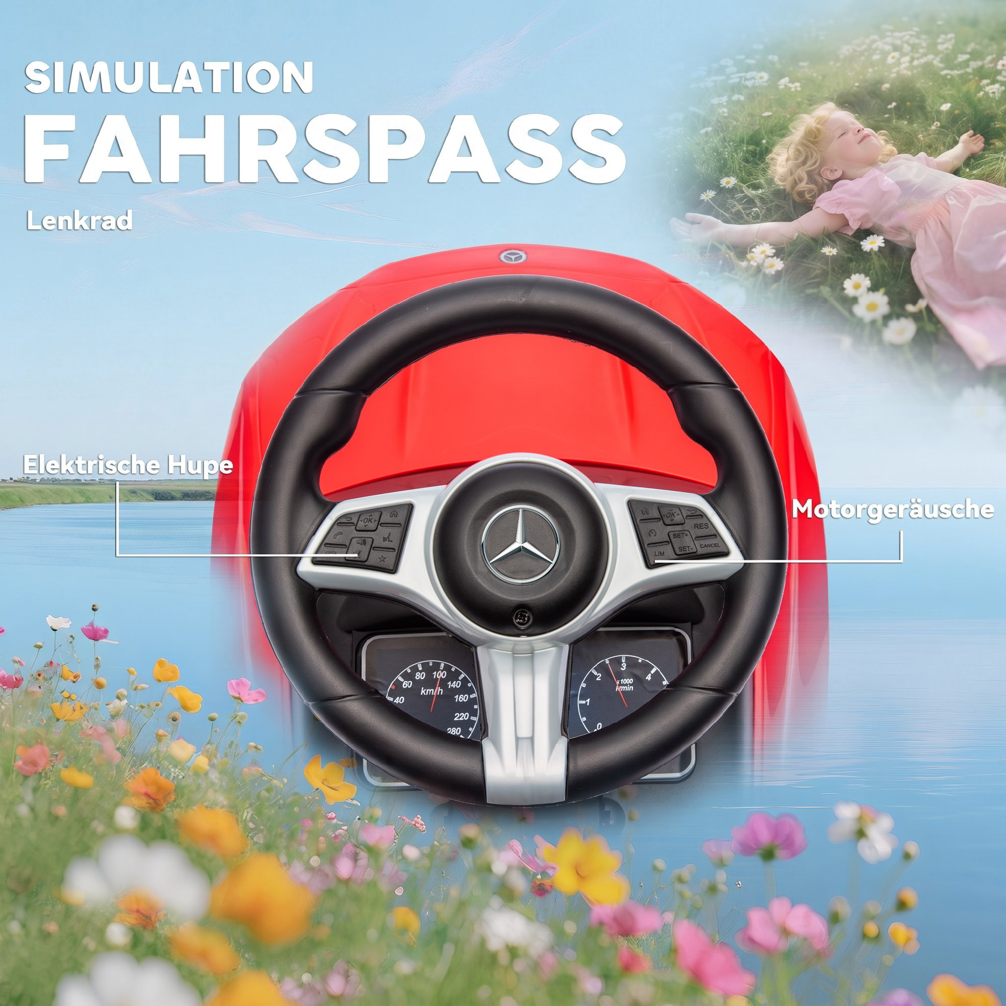 Rutschauto mit Schiebstange 2-in-1 Rutschfahrzeug mit abnehmbarem Griff, Sicherheitsgeländer, Stauraum, Hupe & Lenkrad