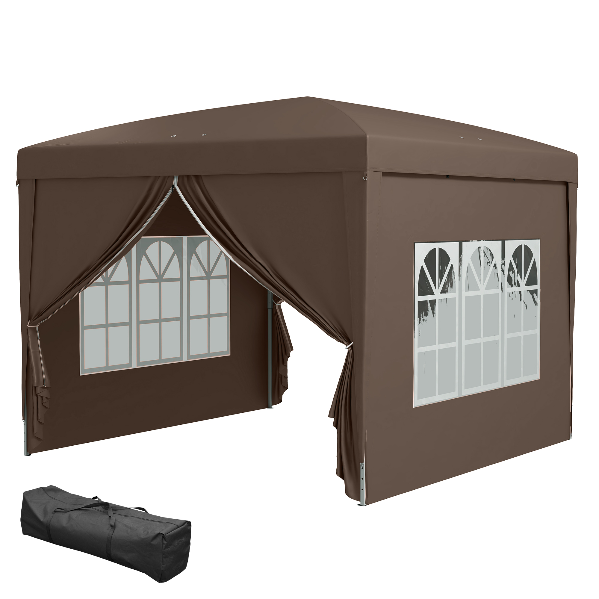 3 x 3 m Pavillon mit 4 Seitenwänden, Fenster, Festzelt mit UV-Schutz, Gartenzelt inkl, Tragetasche, Stahl, Kaffee