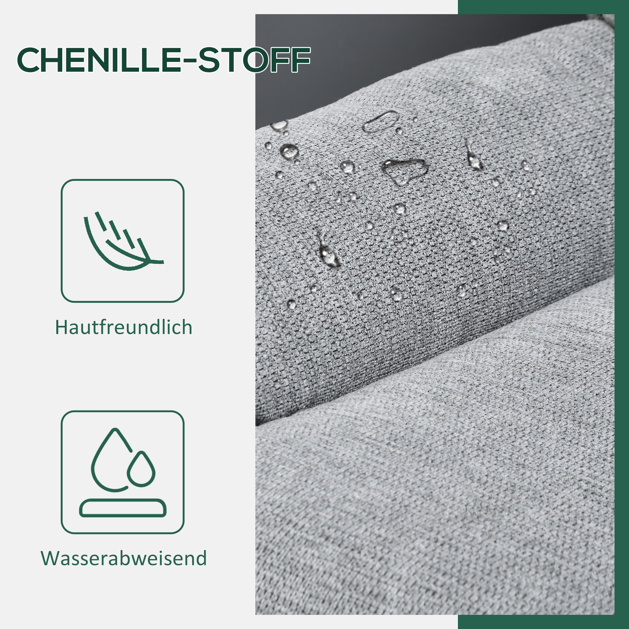 Drehsessel, 360-Grad-Drehung, Chenille-Stoff, integrierte Armlehnen, Stahlbeine, Grau, Schwarz