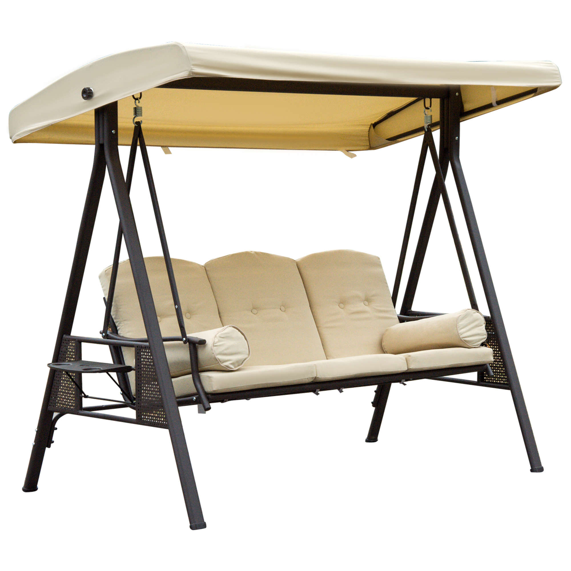 3-Sitzer Hollywoodschaukel mit Sonnendach Beige+Braun 121×208×172 cm
