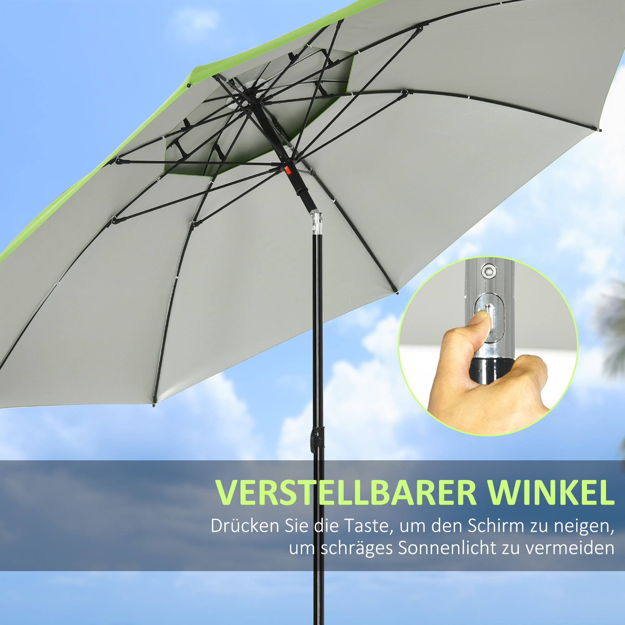 Strandschirm, Sonnenschirm, mit Belüftungsöffnungen, inkl. Schutzhülle, ?1.85, Grün