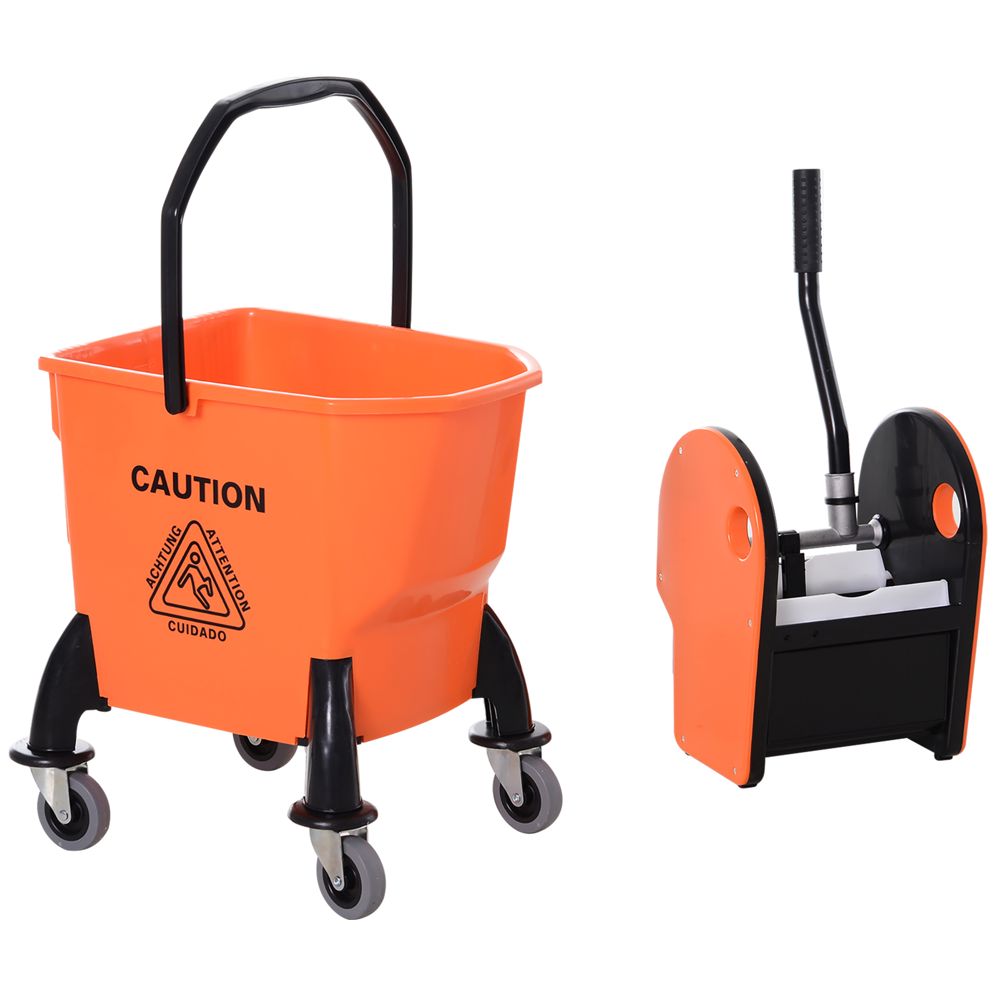 Rollbarer Reinigungseimer, Moppeimer, Mopp-Presse, 26 L, Kunststoff, Orange