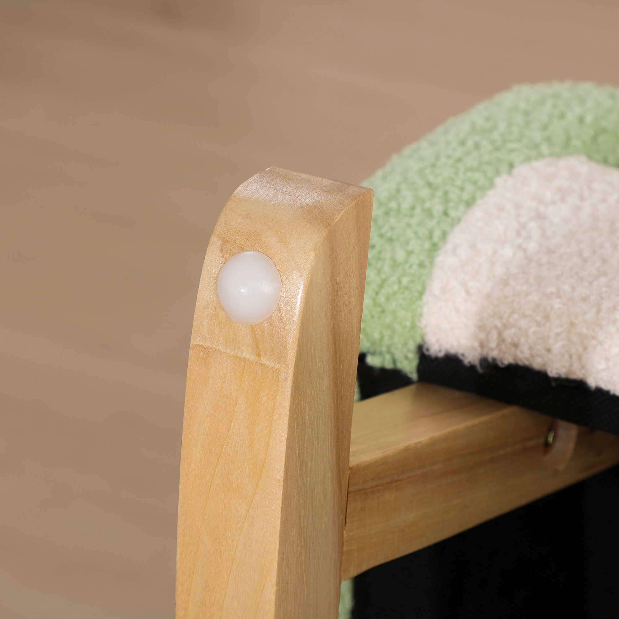 Schaukelstuhl für Kleinkinder Niedliches Design, Schaffell-Imitat, Eukalyptusholz Grün + Gelb Beige