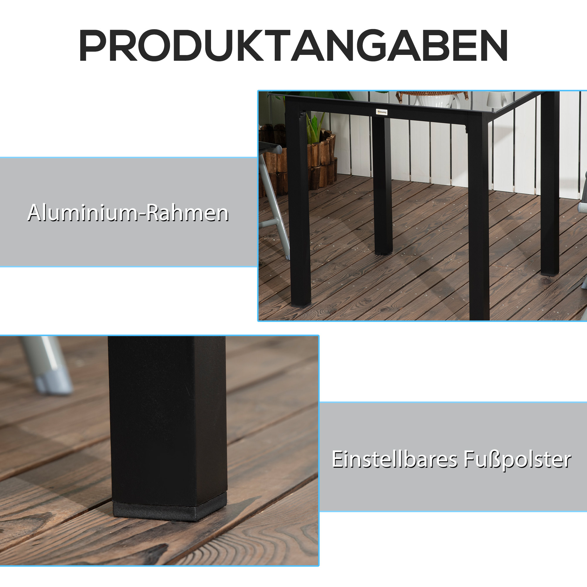 Gartentisch Outdoor-Tisch Outdoor-Loungetisch, wetterbeständig, 80 x 80 x 74 cm, Schwarz