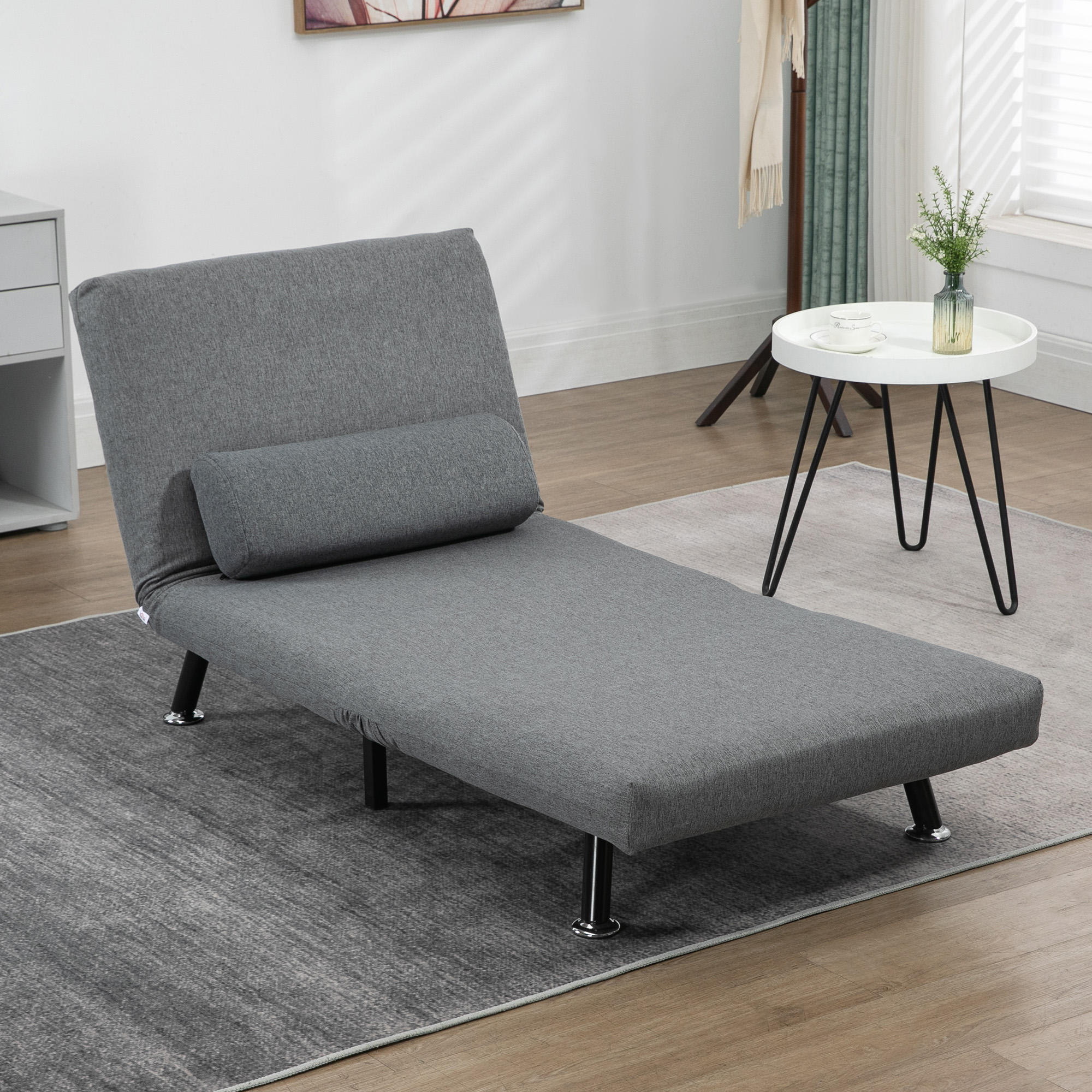 Klappsessel mit Bettfunktion, klappbarer Relaxsessel in Leinenoptik, Verstellbare Rückenlehne, 75 x 70 x 75 cm, Dunkelgrau
