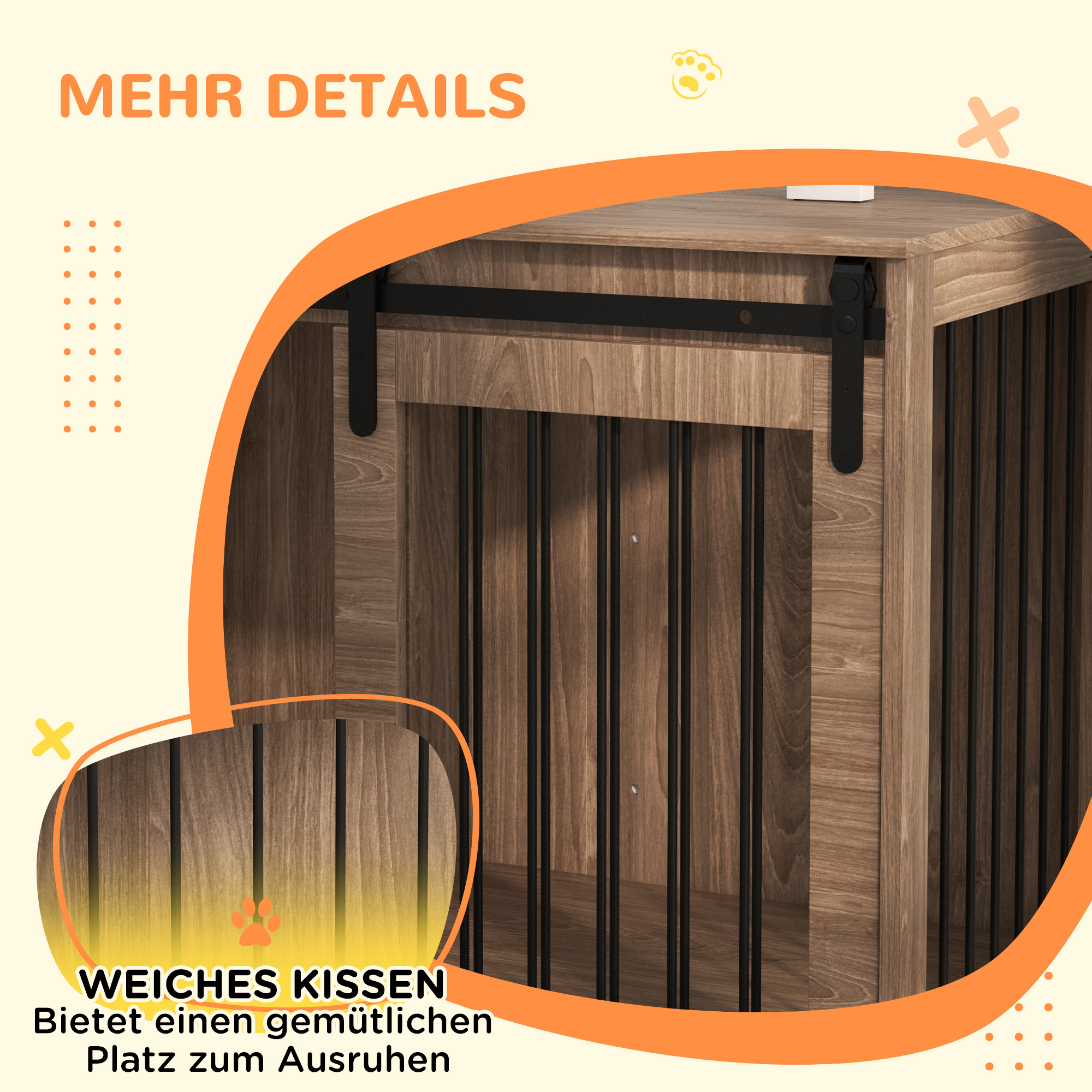 Hundebox Hundekäfig, Verriegelbar, Holzoptik, rustikales Design, 98 cm x 58 cm x 61 cm, Walnuss + Schwarz