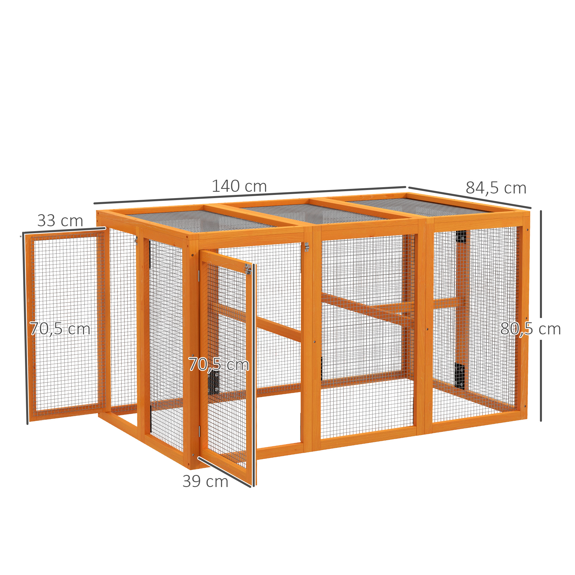 Hühnerstall für 1-3 Hühner, Holzrahmen, Stahldraht, erweiterbares Design, Holzsitzstangen, Orange