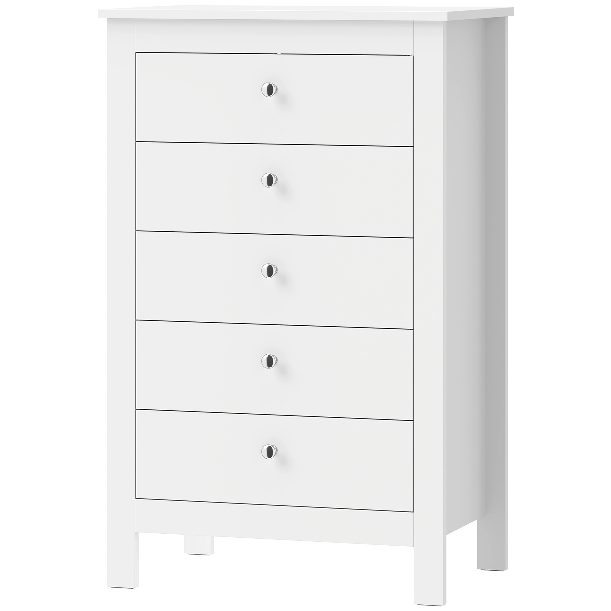 Kommode mit 5 Schubladen, Schrank mit leichtgängigen Schienen für Schlafzimmer, 60 x 39,5 x 95,3 cm, Weiß