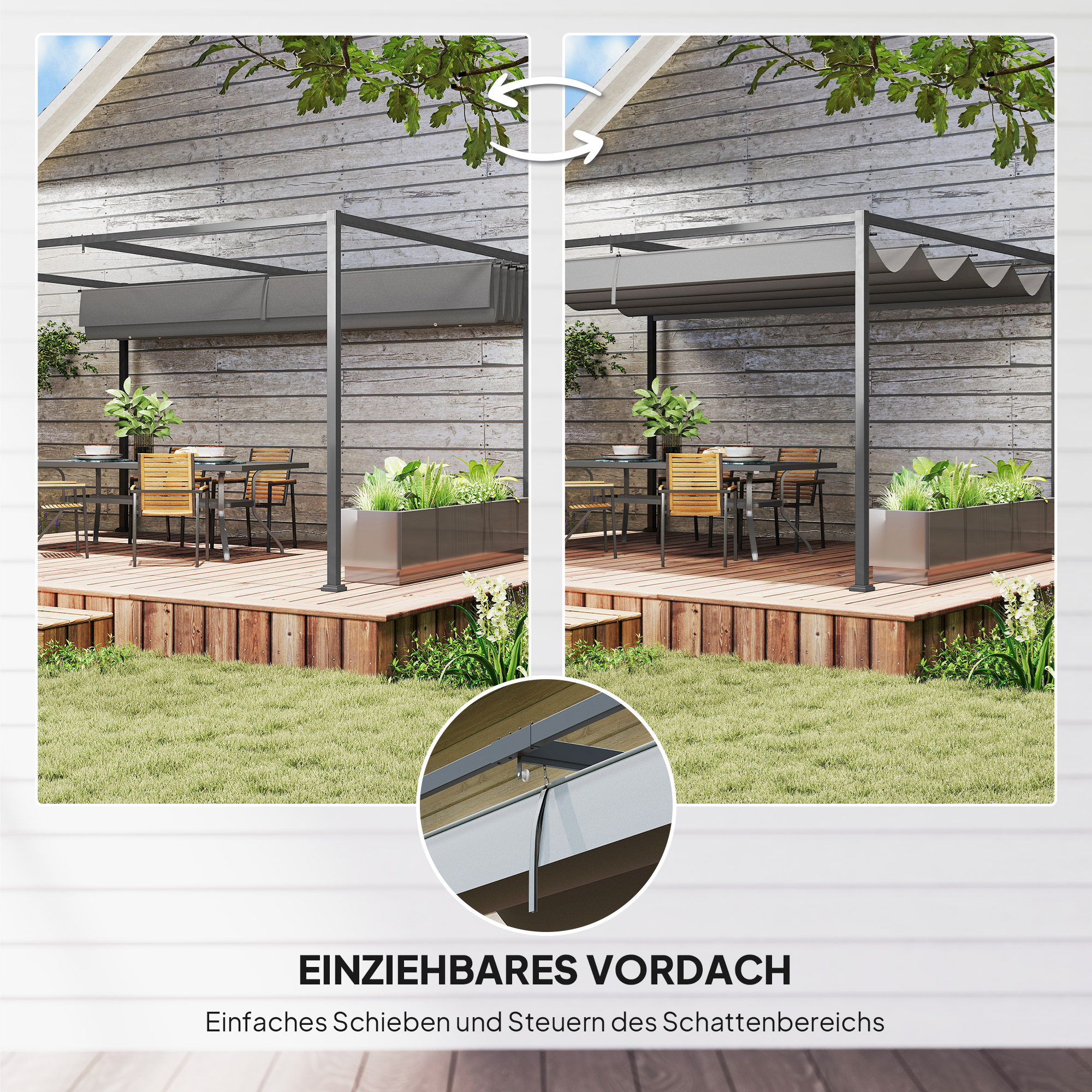 Pergola, Robuster Sonnenschutz für Garten, Balkon, Terrasse, aus Metall und Kunststoff, UV- und wasserabweisend, Dunkelgrau