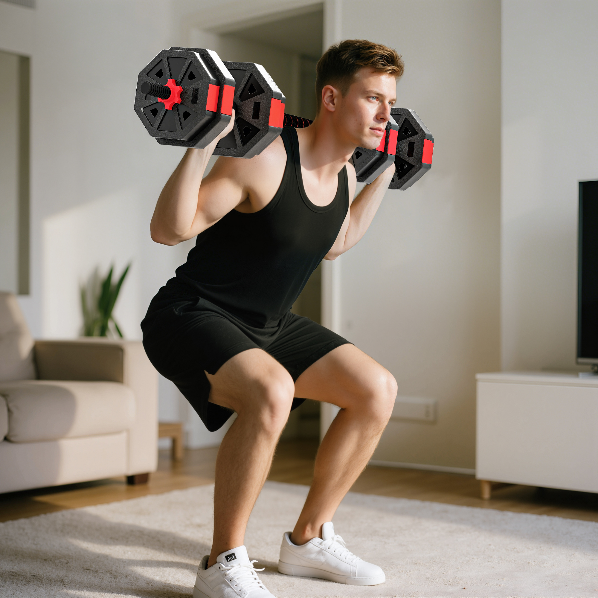 4-in-1 Hantelset Kurzhantel Set Kurzhanteln Langhanteln verstellbar 15 KG für Krafttraining Zuhause