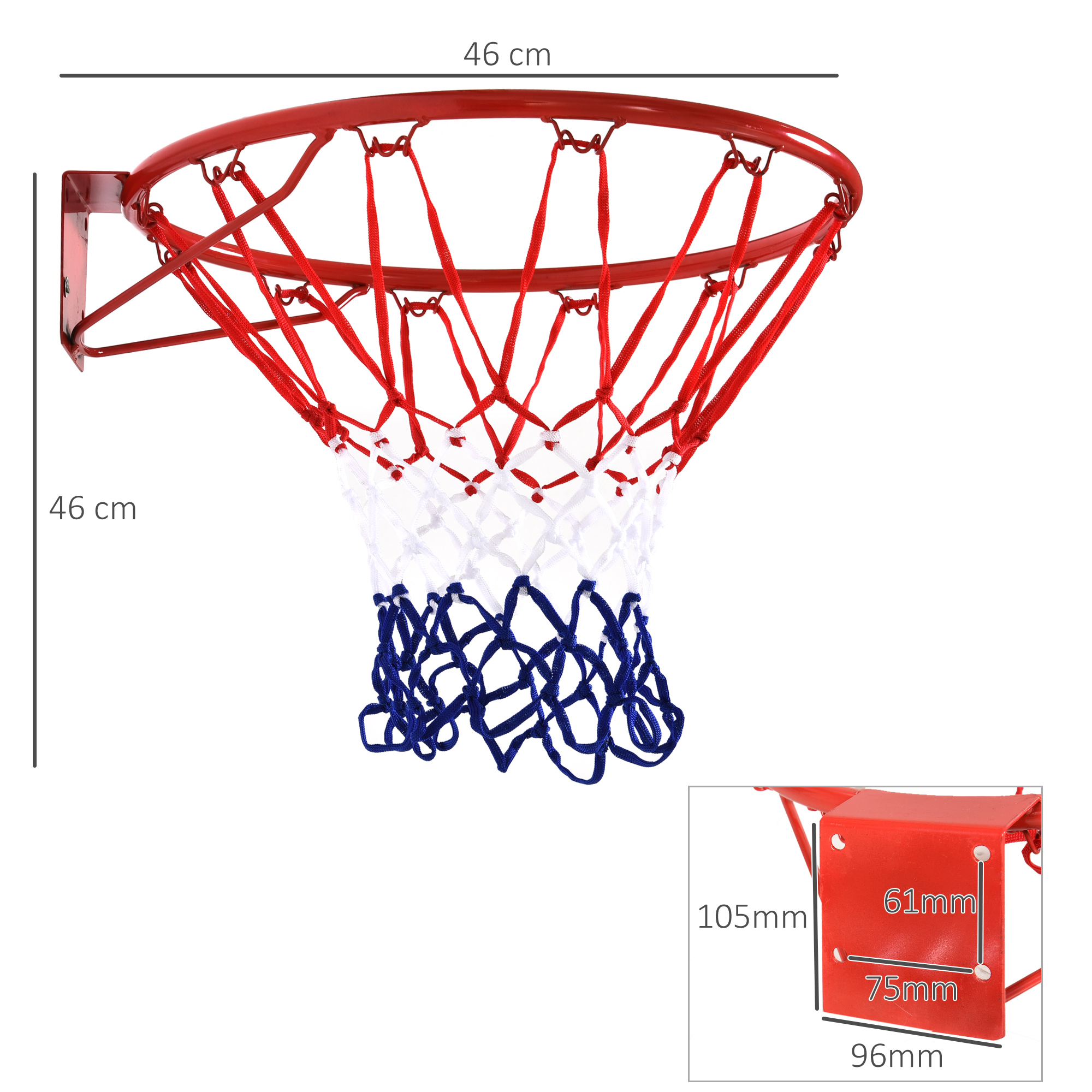 Basketballkorb, Indoor & Outdoor mit Ø46 cm Korb und Netz, Wandmontage, Basketball Board für Erwachsene, Rot + Blau + Weiß