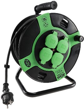 Kunststoff-Kabeltrommel, 40m Kabel, IP44 / H05RR-F 3G1,5mm², schwarze Gummileitung