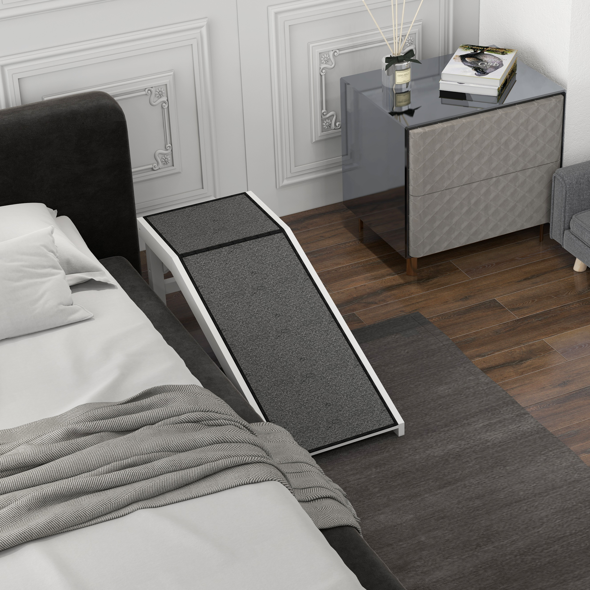 Haustierrampe mit rutschfestem Teppich 125 x 40 x 35,5cm Kiefernholz