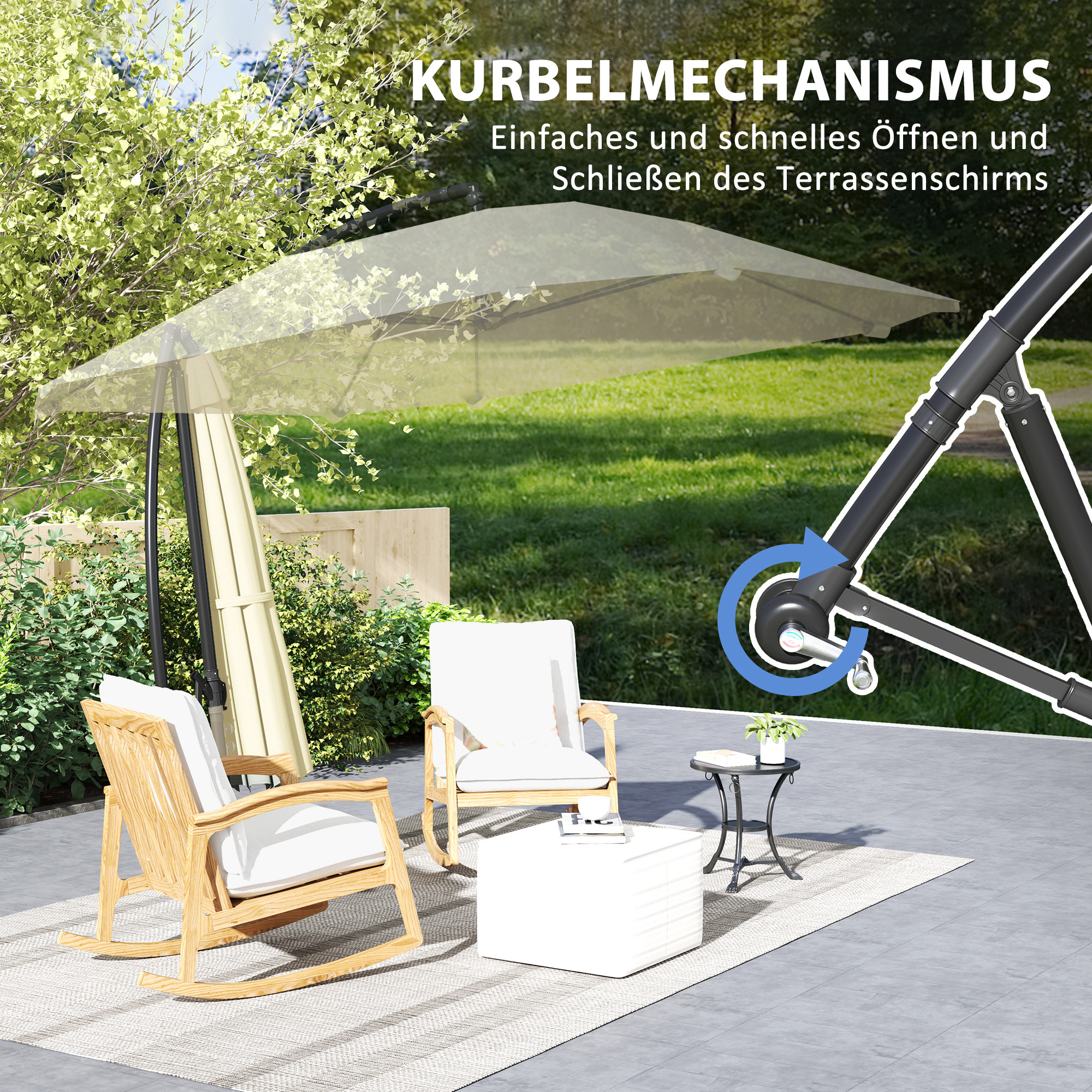 Ampelschirm Alu Ø 260 cm Sonnenschirm, wasserdicht Kurbelschirm mit Ständer, Kurbel, Beige