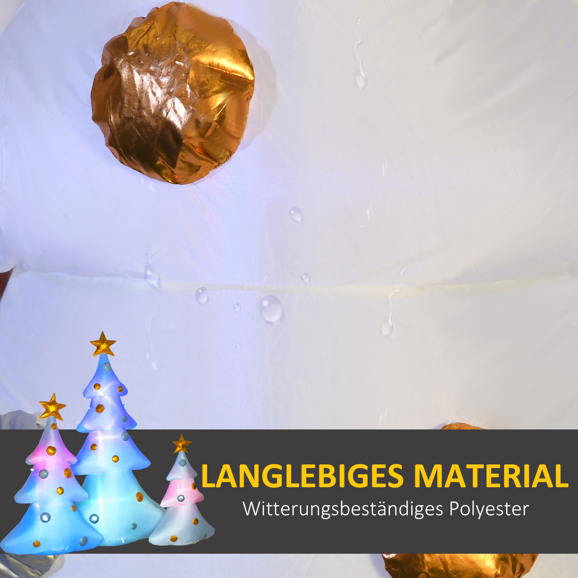 3er-Set aufblasbare Weihnachtsbäume, inkl. Gebläse, In- und Outdoor, inkl. Befestigungsmaterial, Weiß+Gold