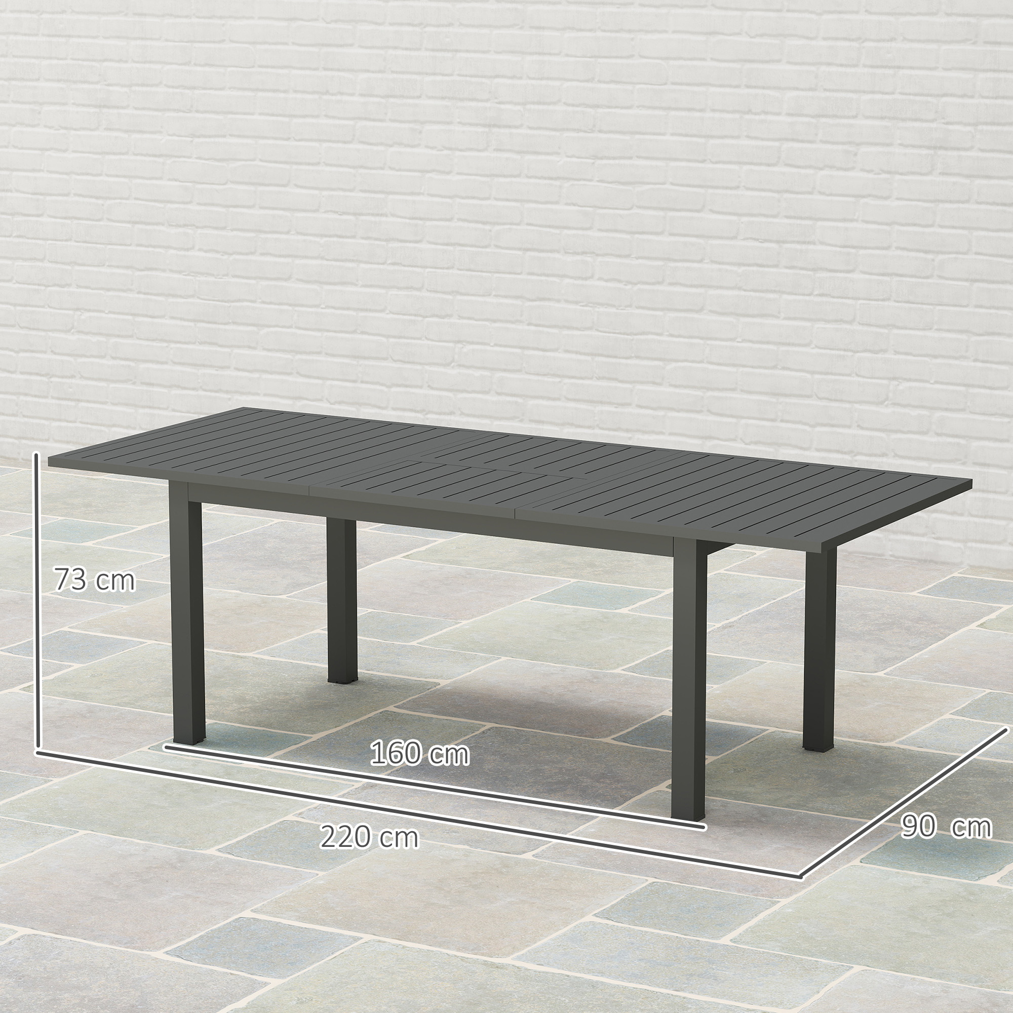 Gartentisch Erweitert Aluminium 160/220x90 cm Wetterfest Balkontisch, rutschfest Buffettisch Grau