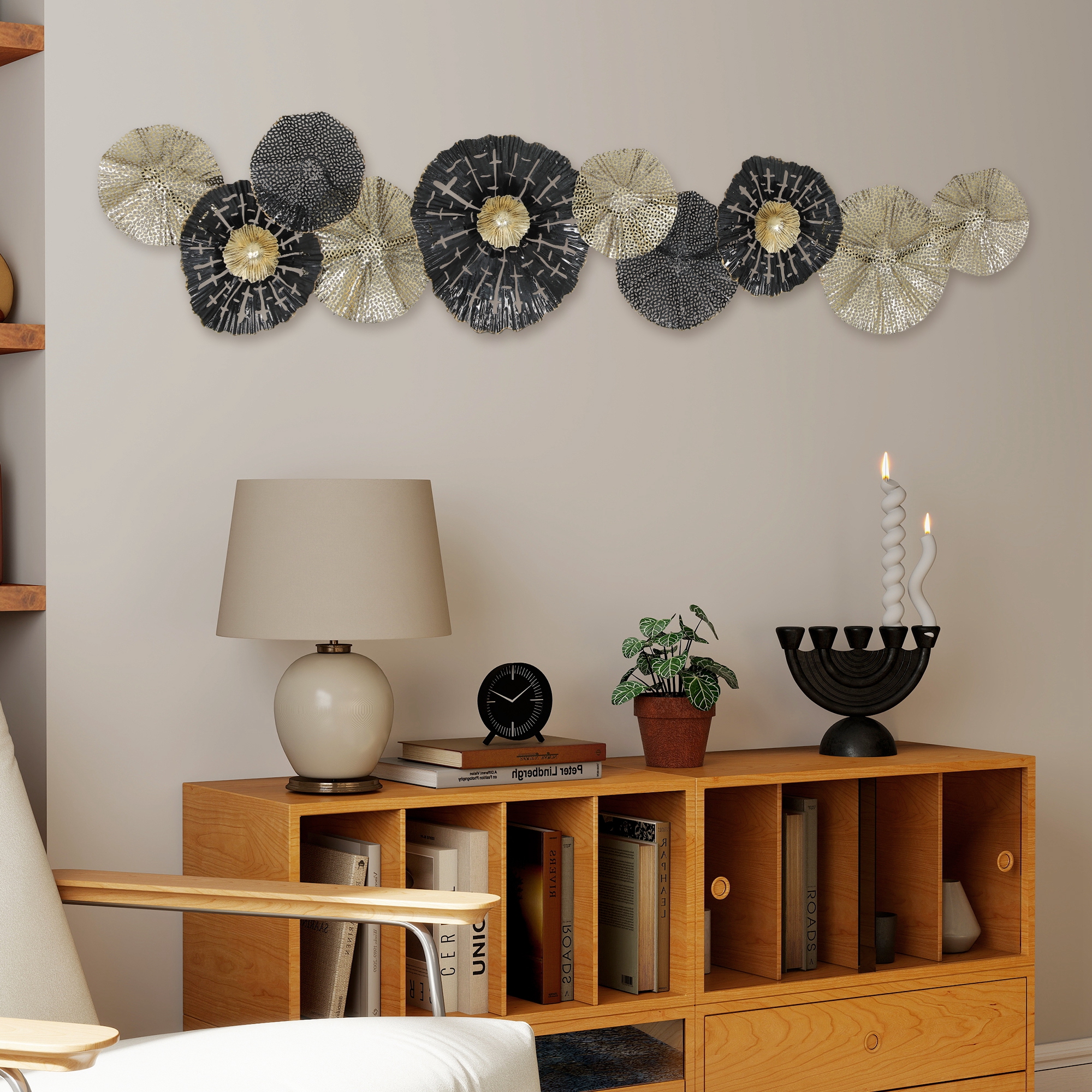 Wandbild, Wandschmuck mit Metallrahmen, moderner Stil, Schwarz+Gold