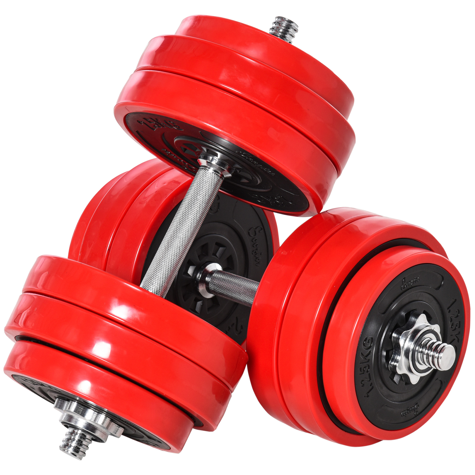 Hantelset 20/30KGS 2-IN-1 Hanteln&Langhanteln verstellbar Gewichtheben für Zuhause Fitness Muskel Stahl PP-Kunsstoff Eisen Sand Rot+Schwarz 21,5 x 21,5 x 3,8 cm